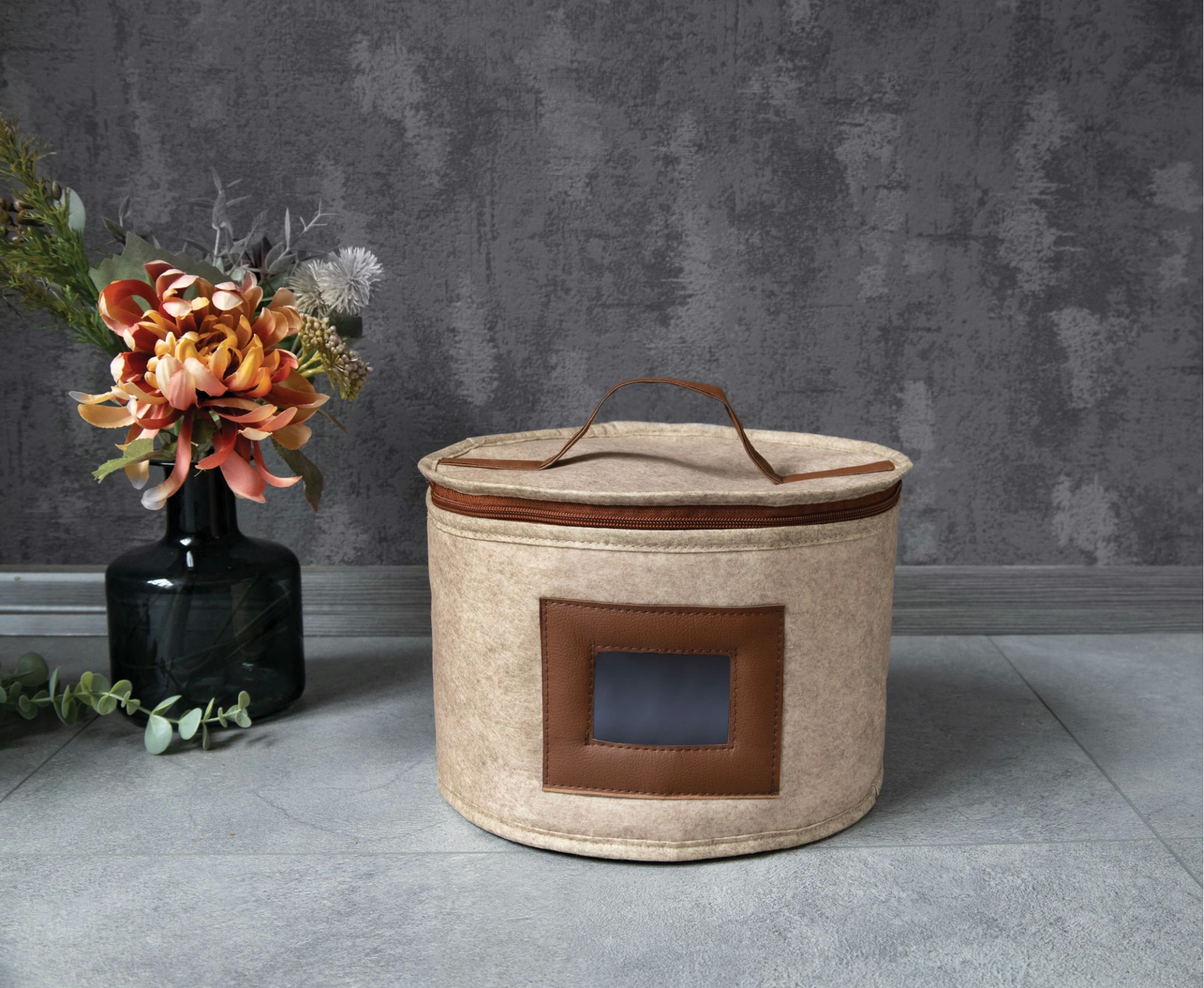 Deri Şeritli Pencereli Yuvarlak Çok Amaçlı Düzenleyici Organizer