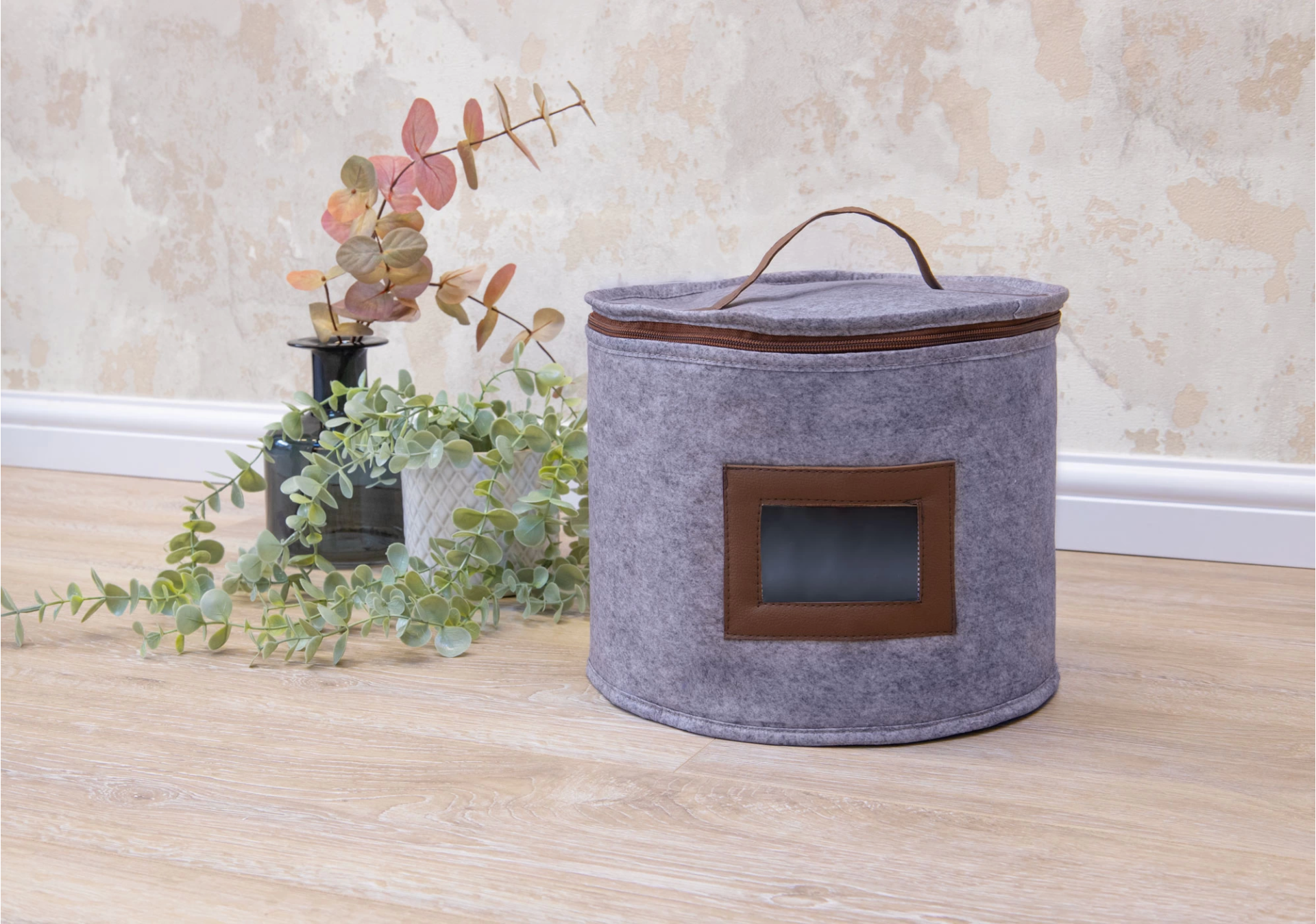 Deri Şeritli Pencereli Yuvarlak Çok Amaçlı Düzenleyici Organizer