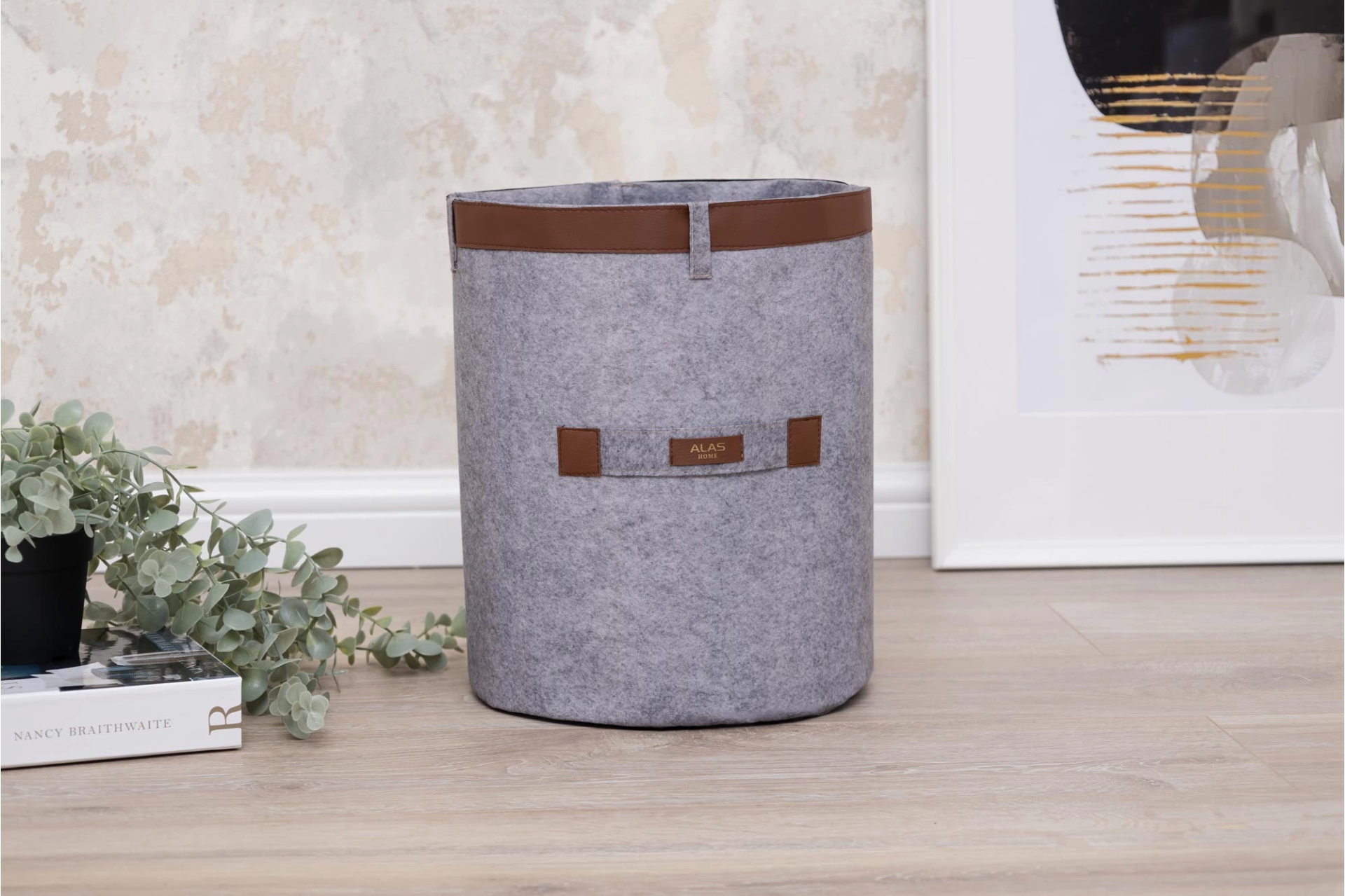 Deri Şeritli Yuvarlak Çok Amaçlı Düzenleyici Organizer Kutu Keçe