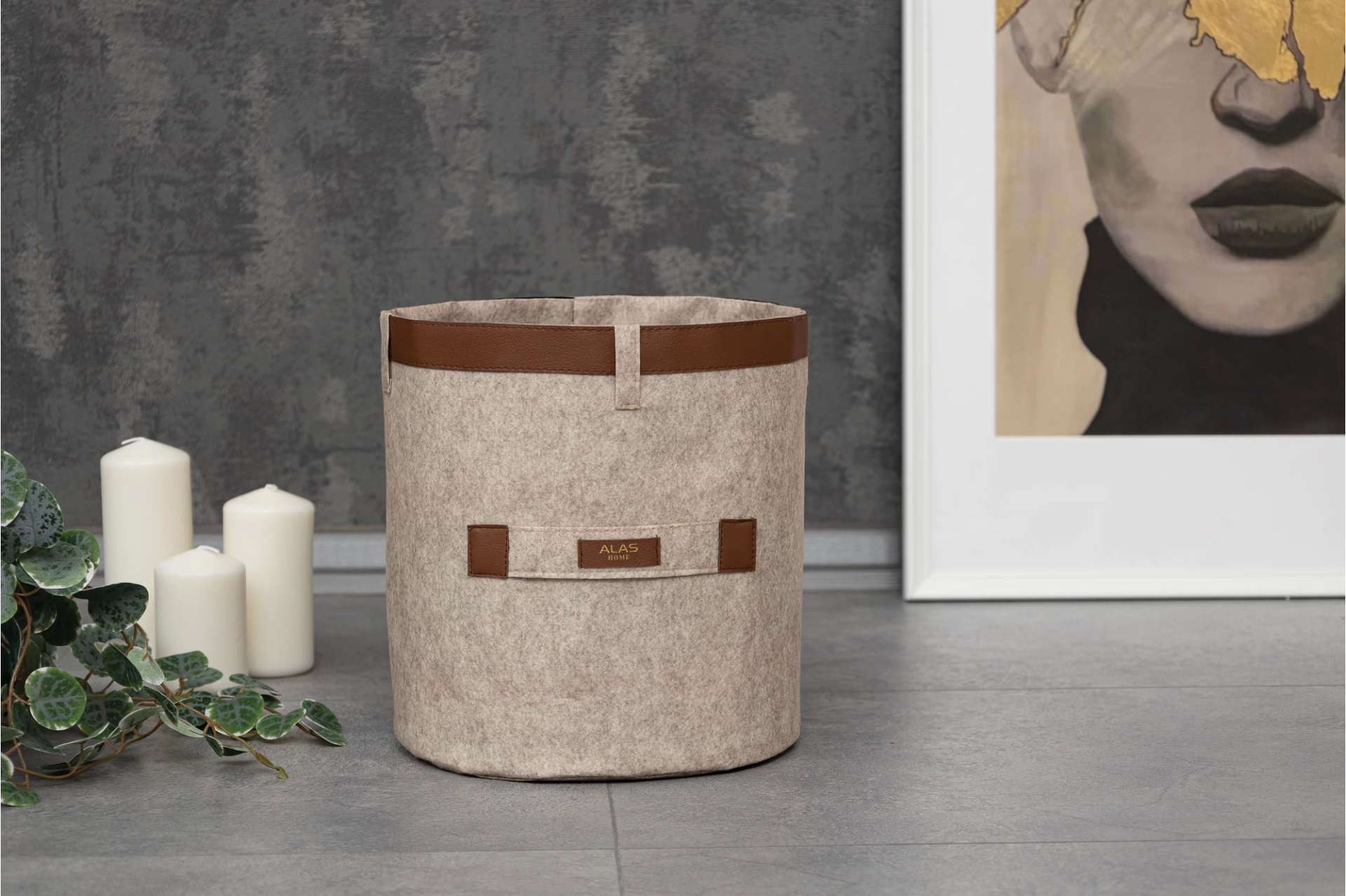 Deri Şeritli Yuvarlak Çok Amaçlı Düzenleyici Organizer Kutu Keçe