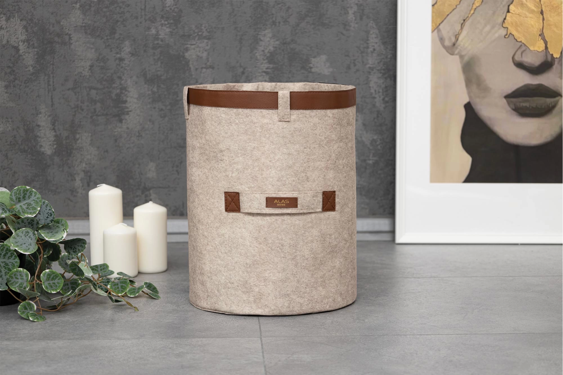 Deri Şeritli Yuvarlak Çok Amaçlı Düzenleyici Organizer Kutu Keçe