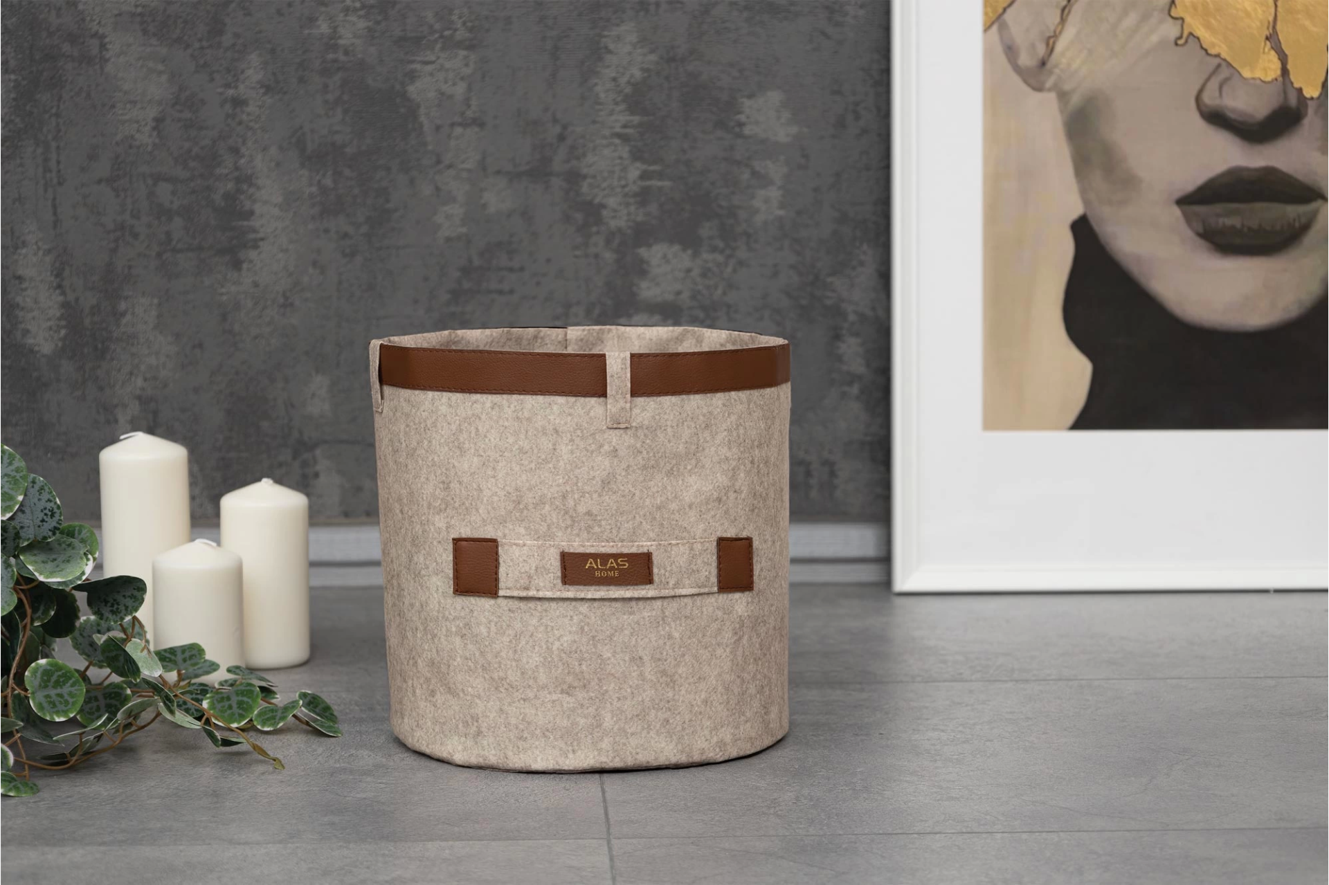 Deri Şeritli Yuvarlak Çok Amaçlı Düzenleyici Organizer Kutu Keçe