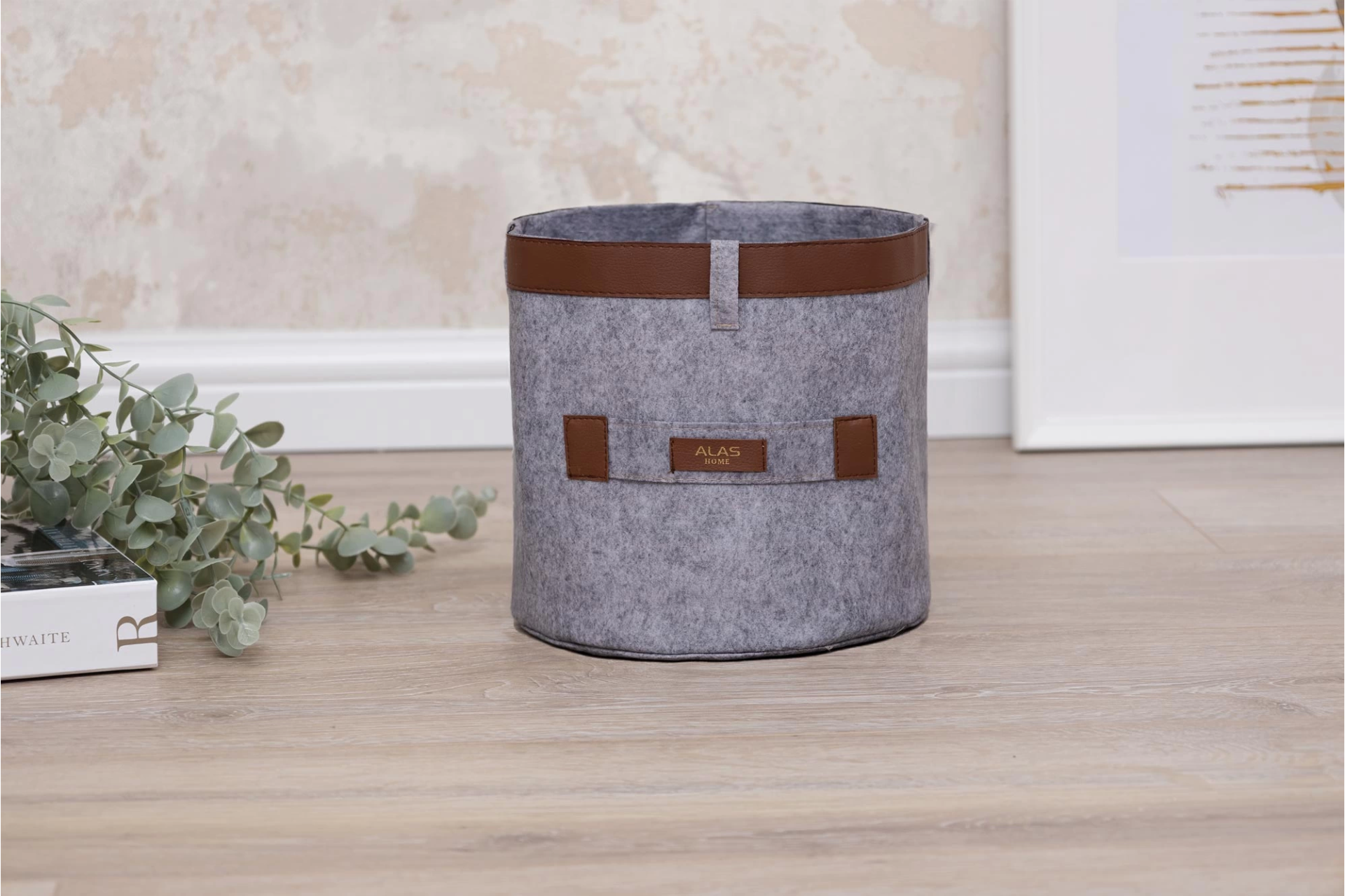 Deri Şeritli Yuvarlak Çok Amaçlı Düzenleyici Organizer Kutu Keçe