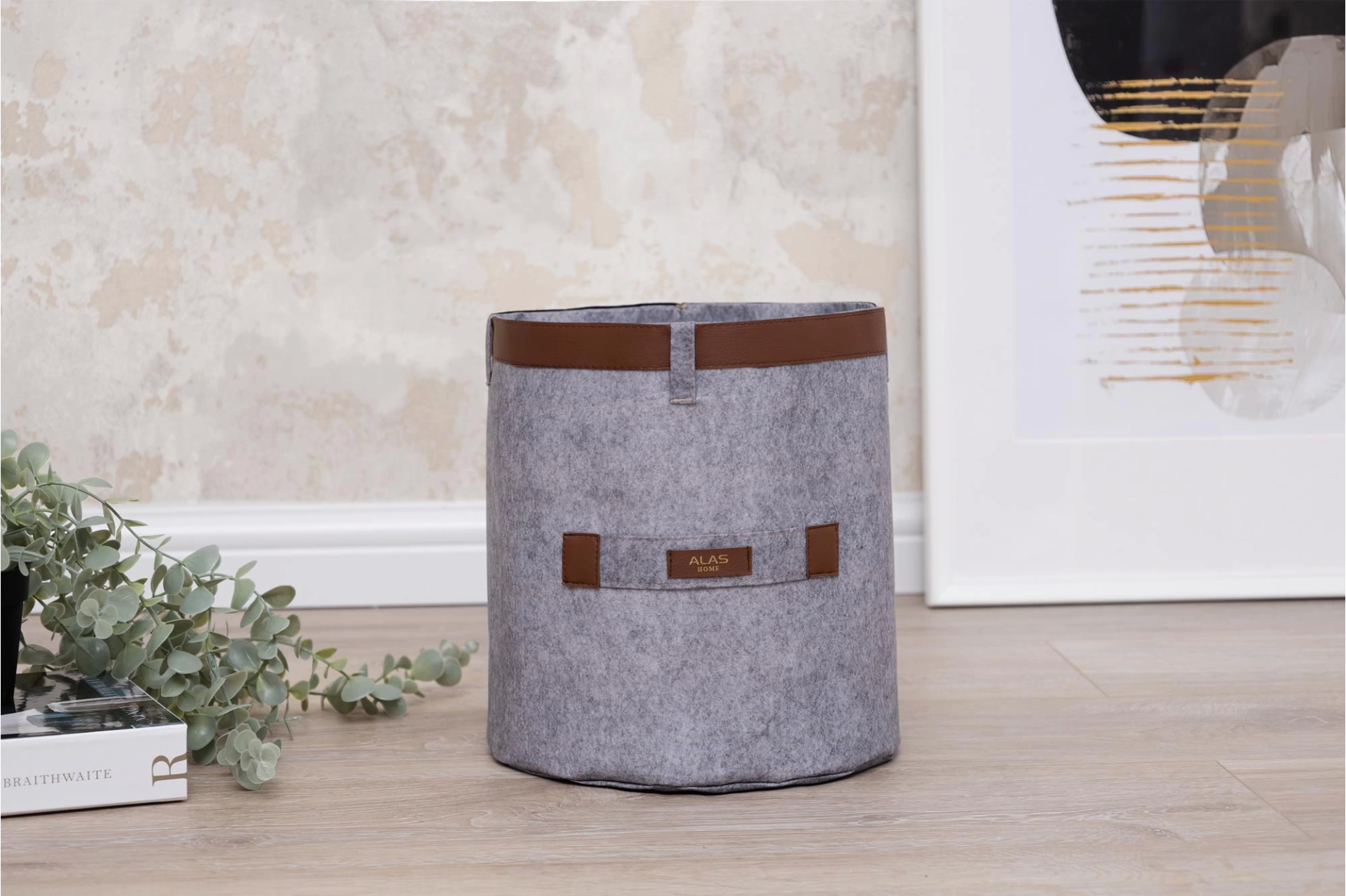 Deri Şeritli Yuvarlak Çok Amaçlı Düzenleyici Organizer Kutu Keçe