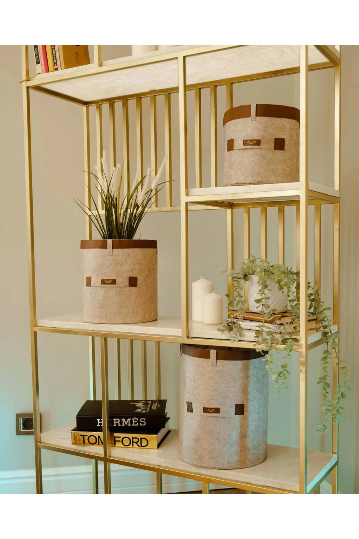 Deri Şeritli Yuvarlak Çok Amaçlı Düzenleyici Organizer Kutu Keçe