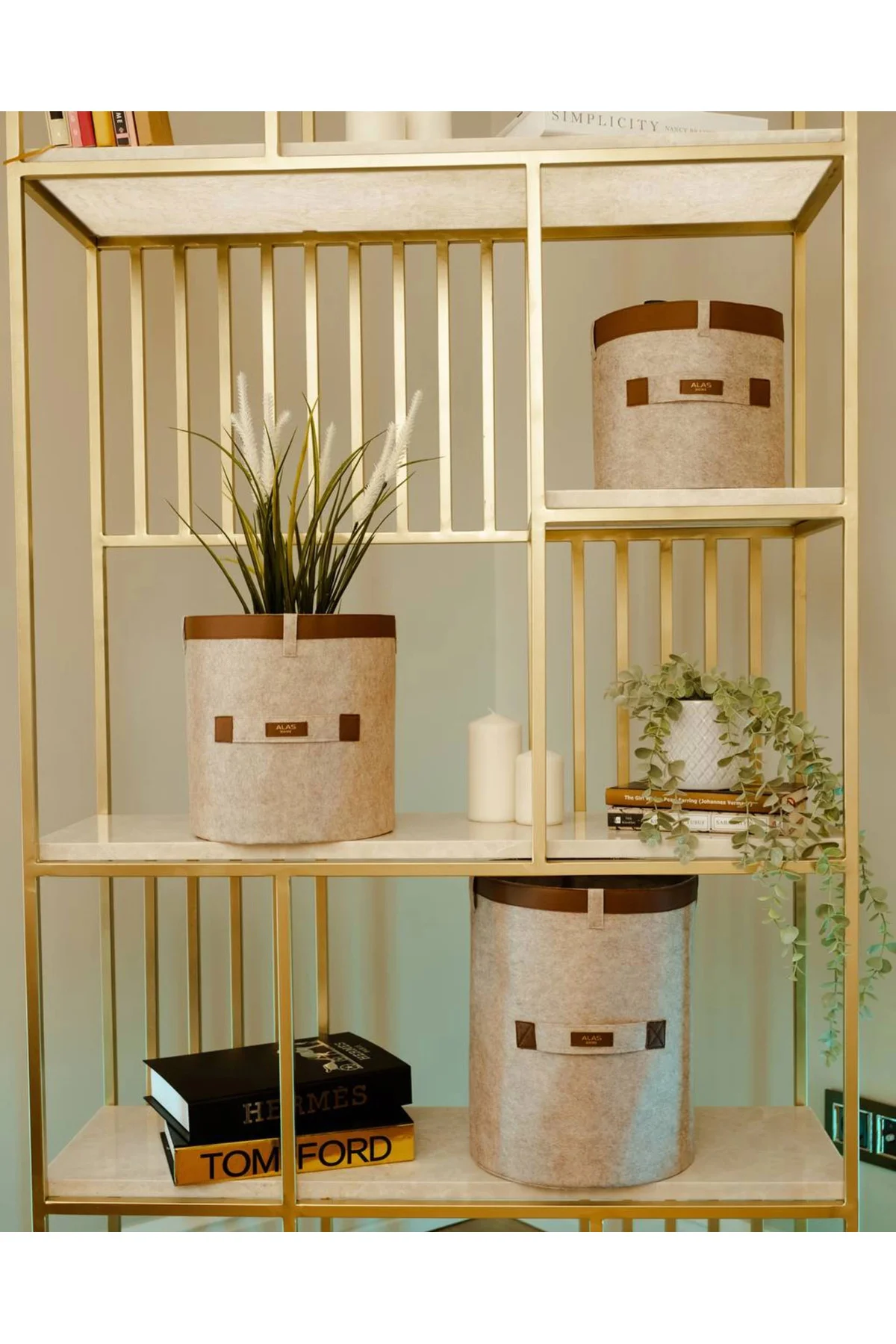 Deri Şeritli Yuvarlak Çok Amaçlı Düzenleyici Organizer Kutu Keçe 