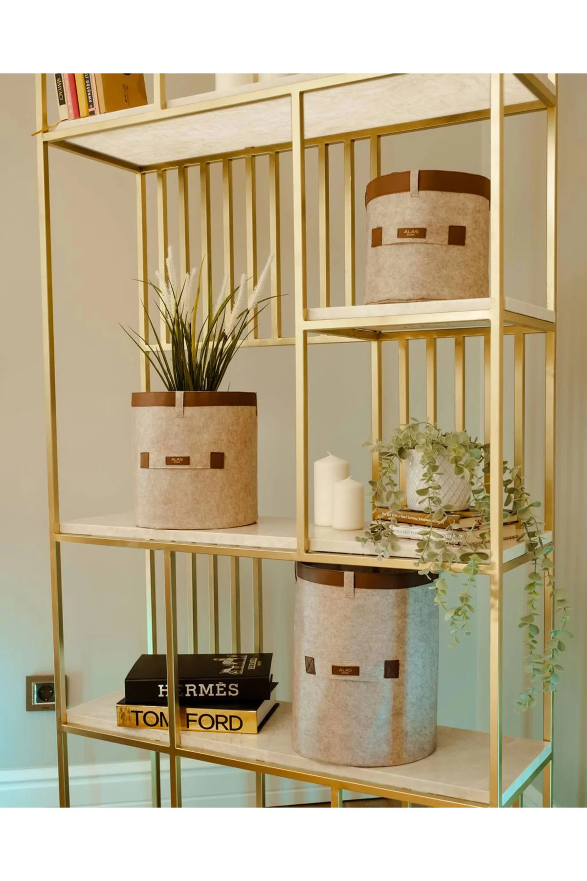 Deri Şeritli Yuvarlak Çok Amaçlı Düzenleyici Organizer Kutu Keçe 