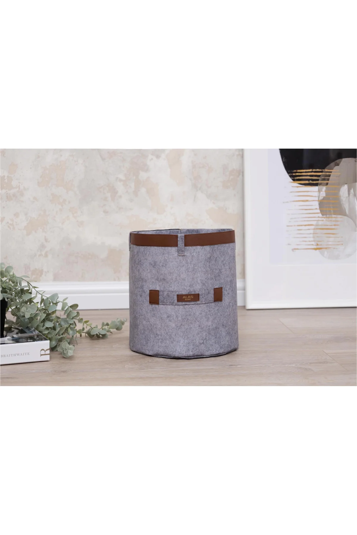 Deri Şeritli Yuvarlak Çok Amaçlı Düzenleyici Organizer Kutu Keçe