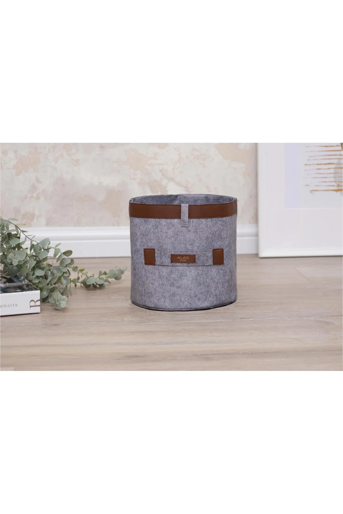 Deri Şeritli Yuvarlak Çok Amaçlı Düzenleyici Organizer Kutu Keçe 