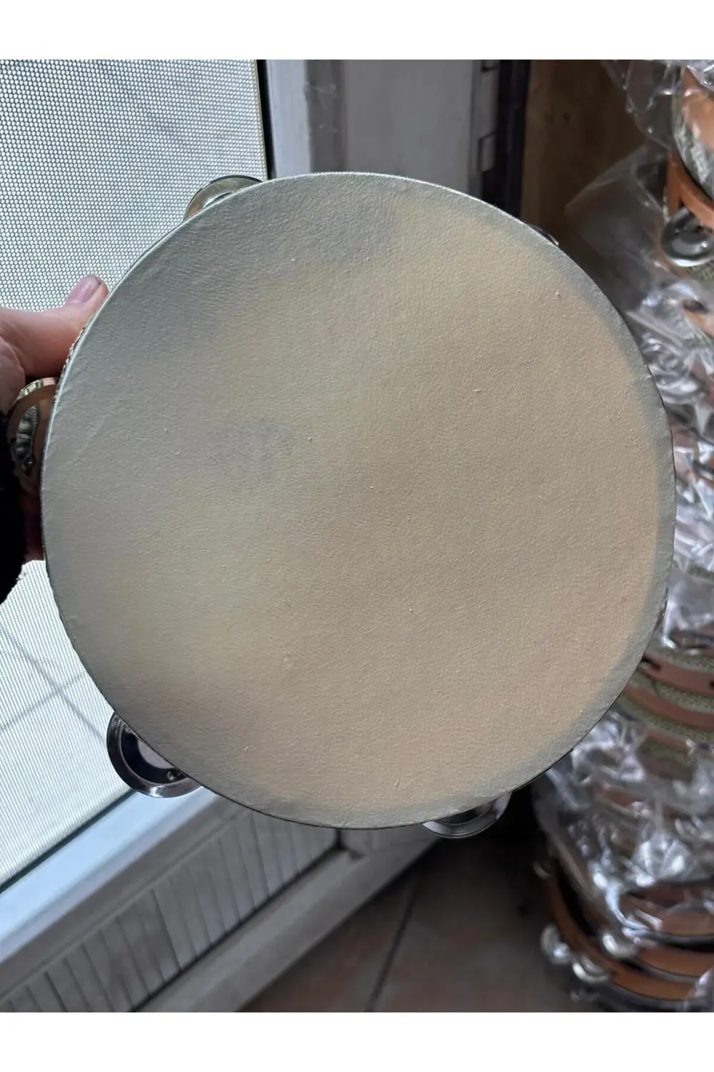 Deri Tef 22 cm Ahşap 6 Zilli Tef Orta Boy Kına Tefi 1 Adet