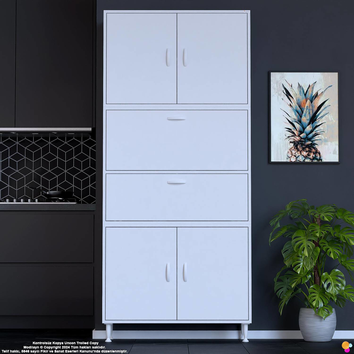 Derin 100 cm 6 Kapaklı Çok Amaçlı Mutfak Kiler Dolabı Organizer B - Görsel 3
