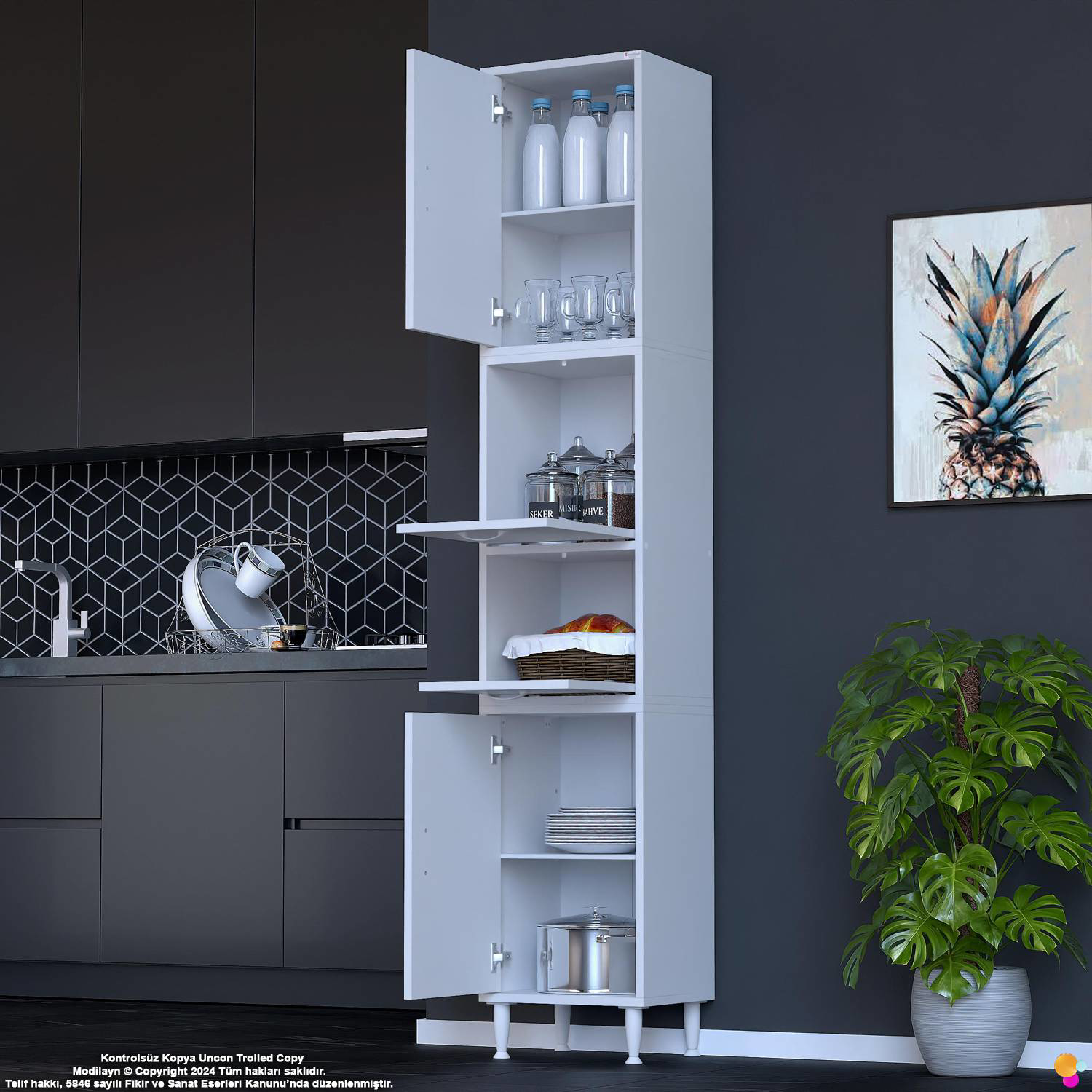 Derin 35 cm 4 Kapaklı Çok Amaçlı Organizer Mutfak Kiler Dolabı Ba - Görsel 4