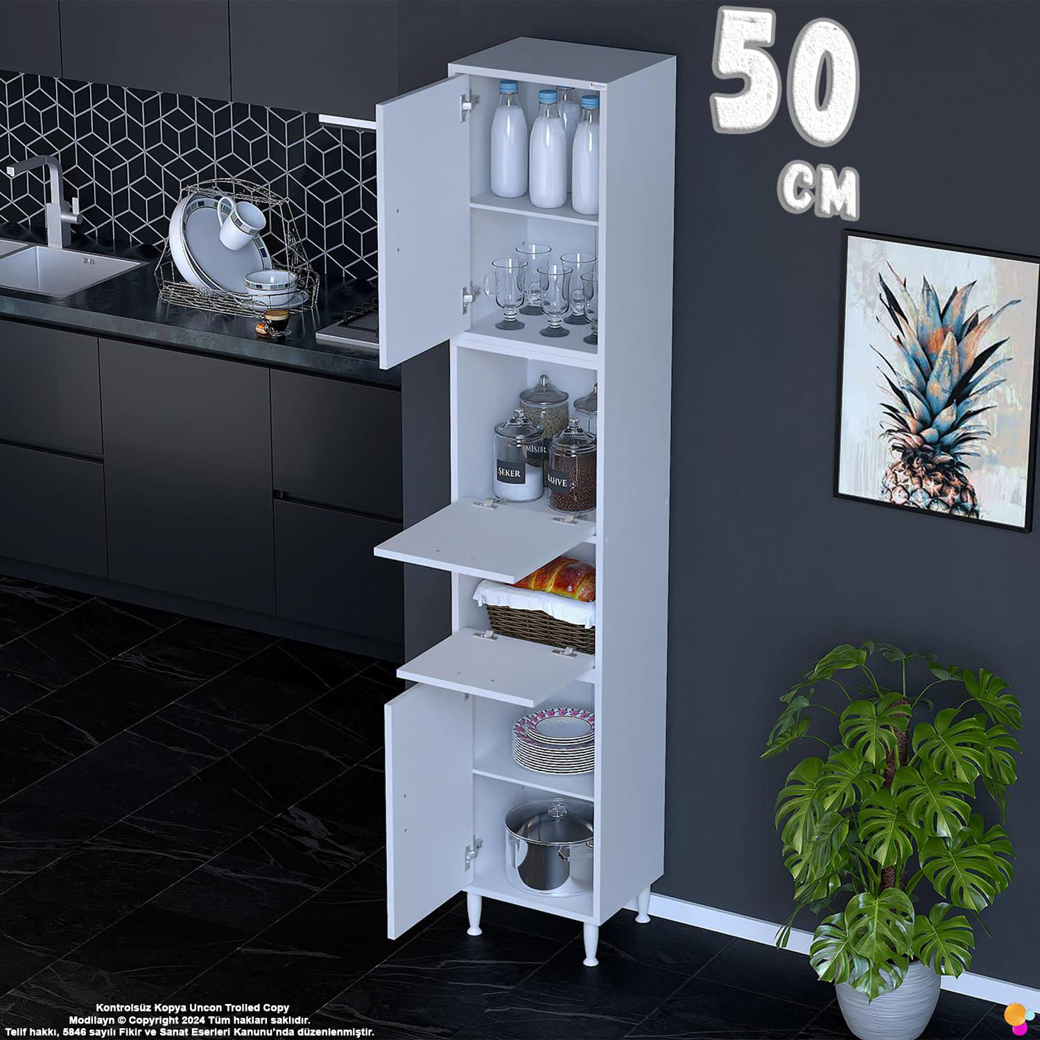 Derin 50 cm 4 Kapaklı Çok Amaçlı Organizer Mutfak Kiler Dolabı Ba - Görsel 2
