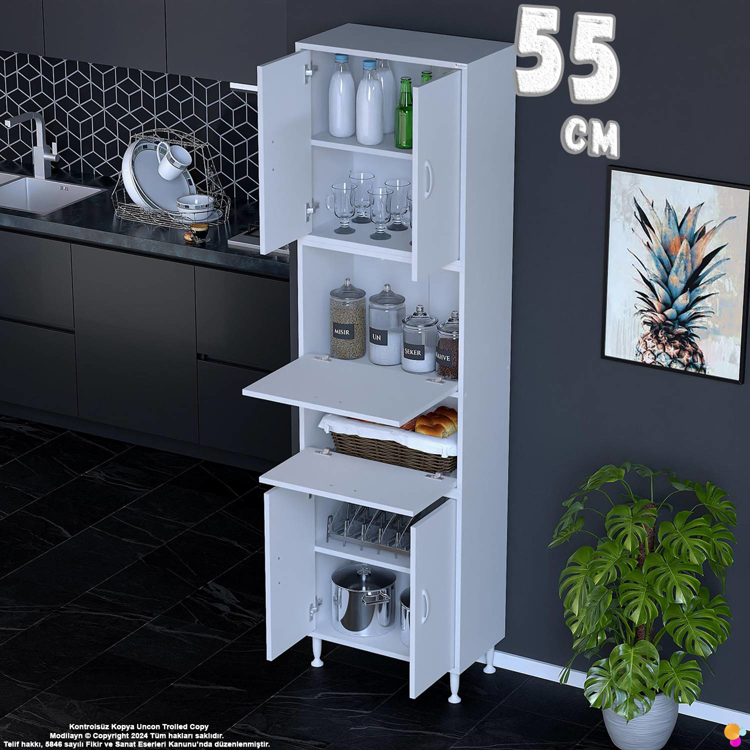 Derin 55 cm 6 Kapaklı Çok Amaçlı Mutfak Kiler Dolabı Organizer Ba Derin 55 cm 6 Kapaklı Çok Amaçlı Mutfak Kiler Dolabı Organizer Ba