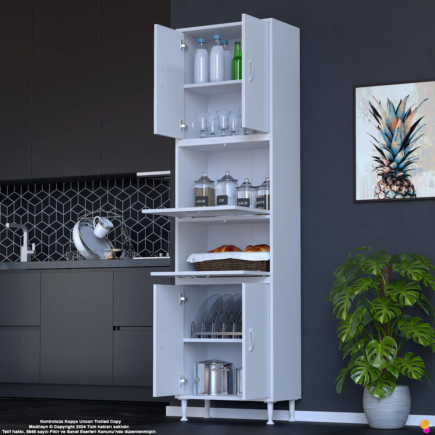 Derin 55 cm 6 Kapaklı Çok Amaçlı Mutfak Kiler Dolabı Organizer Ba Derin 55 cm 6 Kapaklı Çok Amaçlı Mutfak Kiler Dolabı Organizer Ba - Görsel 4