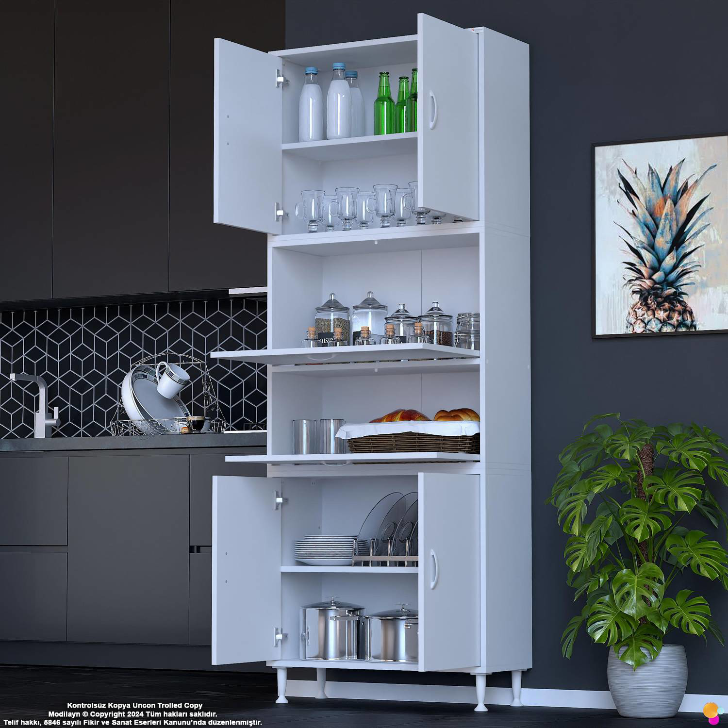 Derin 70 cm 6 Kapaklı Çok Amaçlı Mutfak Kiler Dolabı Organizer Ba - Görsel 4