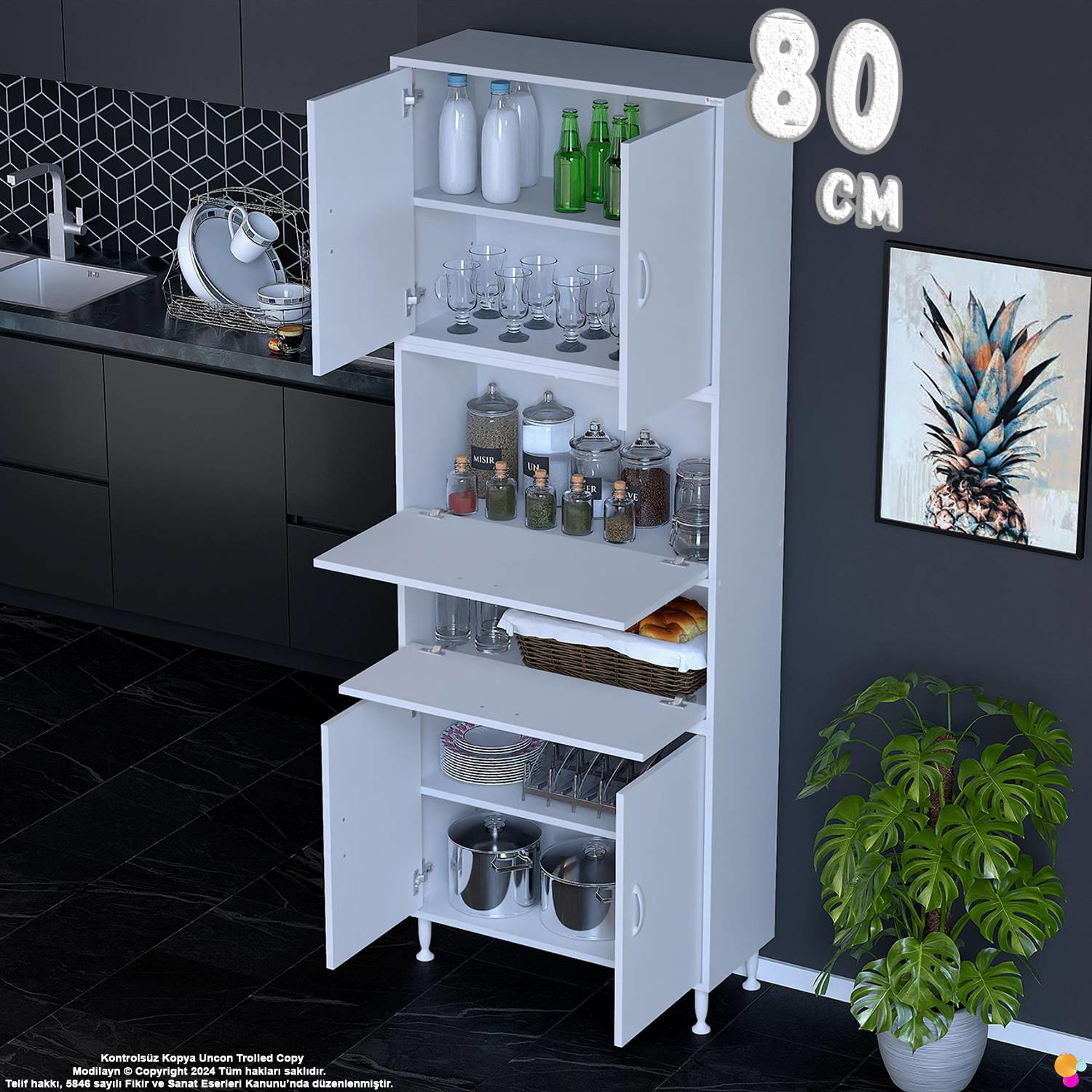 Derin 80 cm 6 Kapaklı Çok Amaçlı Mutfak Kiler Dolabı Organizer Ba Derin 80 cm 6 Kapaklı Çok Amaçlı Mutfak Kiler Dolabı Organizer Ba