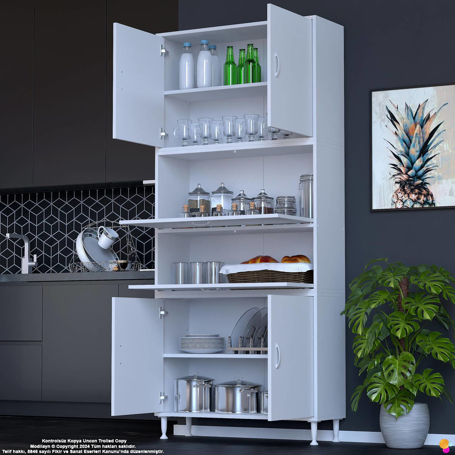 Derin 95 cm 6 Kapaklı Çok Amaçlı Mutfak Kiler Dolabı Organizer Ba - Görsel 4