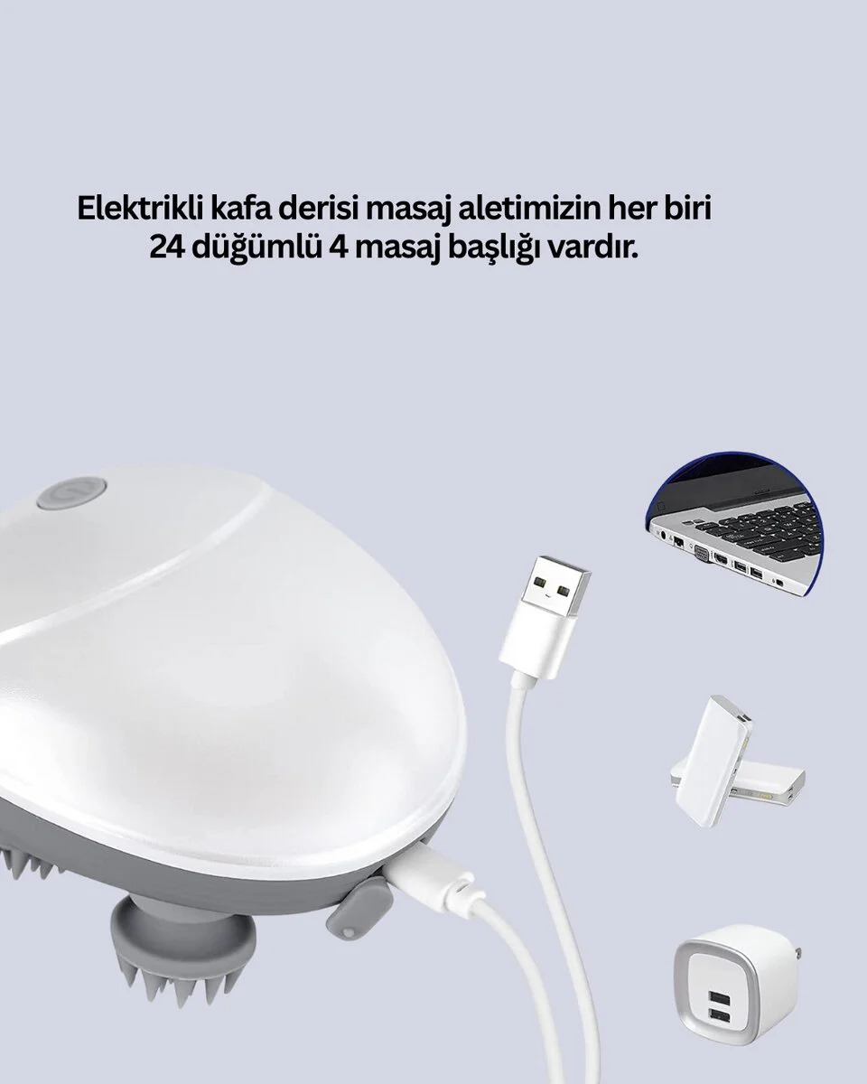 Derin Masaj Sağlayan Elektrikli Kafa Masaj Aleti - Stres Giderici Kablosuz Şarjlı Masaj Seti
