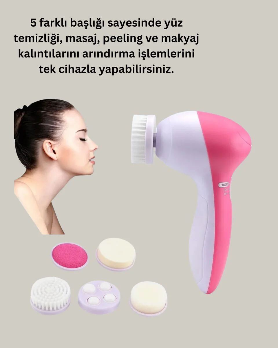 Derin Temizleme ve Masaj İçin 5 Başlıklı Yüz Cilt Bakım Aleti