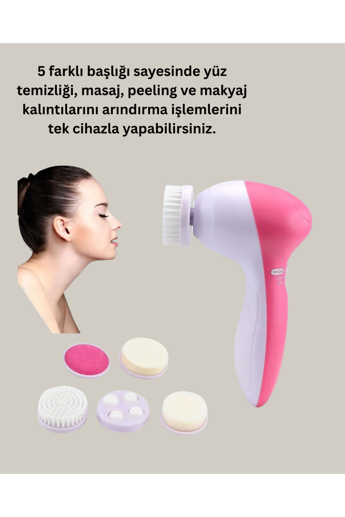 Derin Temizleme ve Masaj İçin 5 Başlıklı Yüz Cilt Bakım Aleti - L