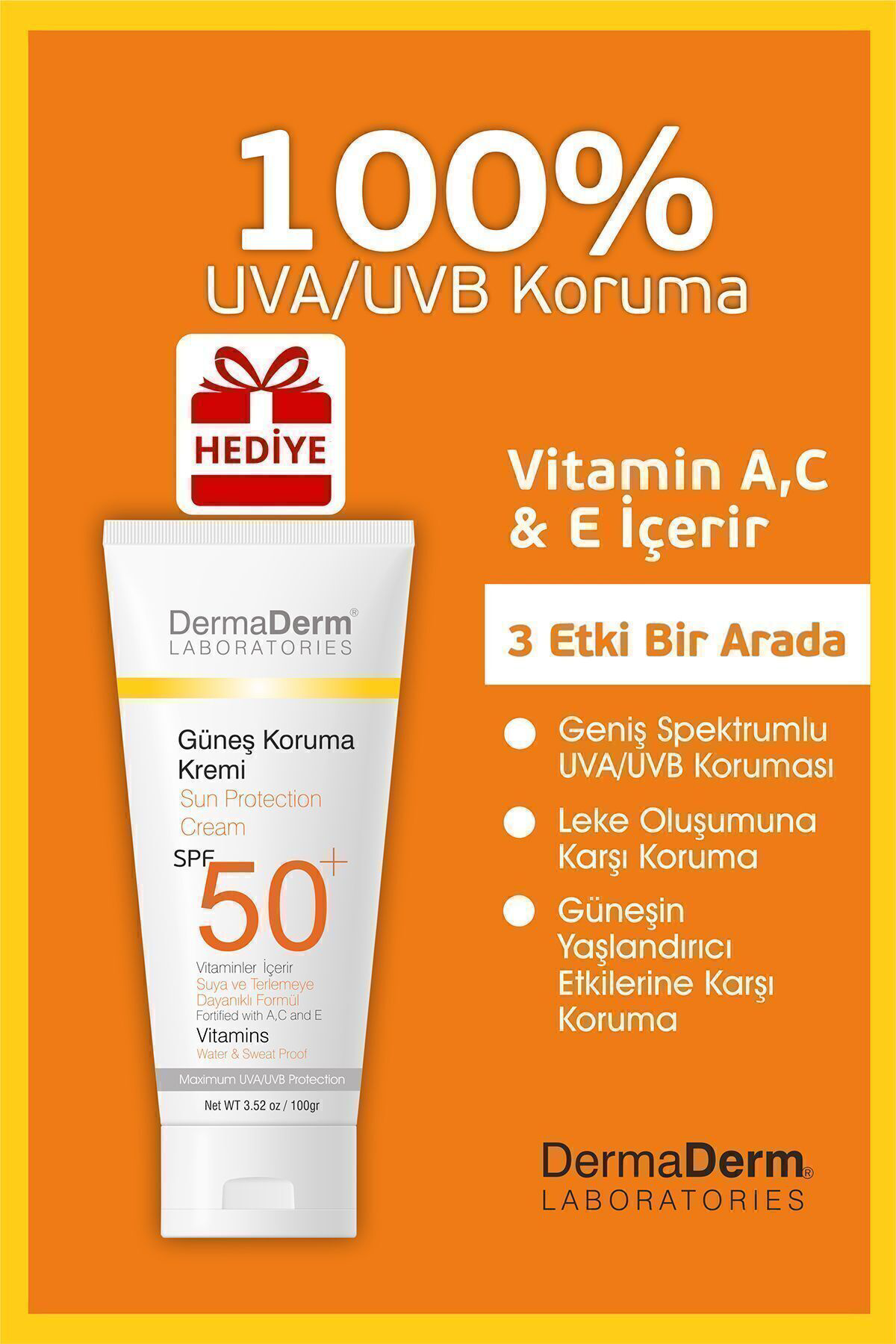 Dermaderm Laboratories Dermaderm Spf 50+ Güneş Kremi 100Ml 2 Adet Ve Dermaderm Güneş Kor