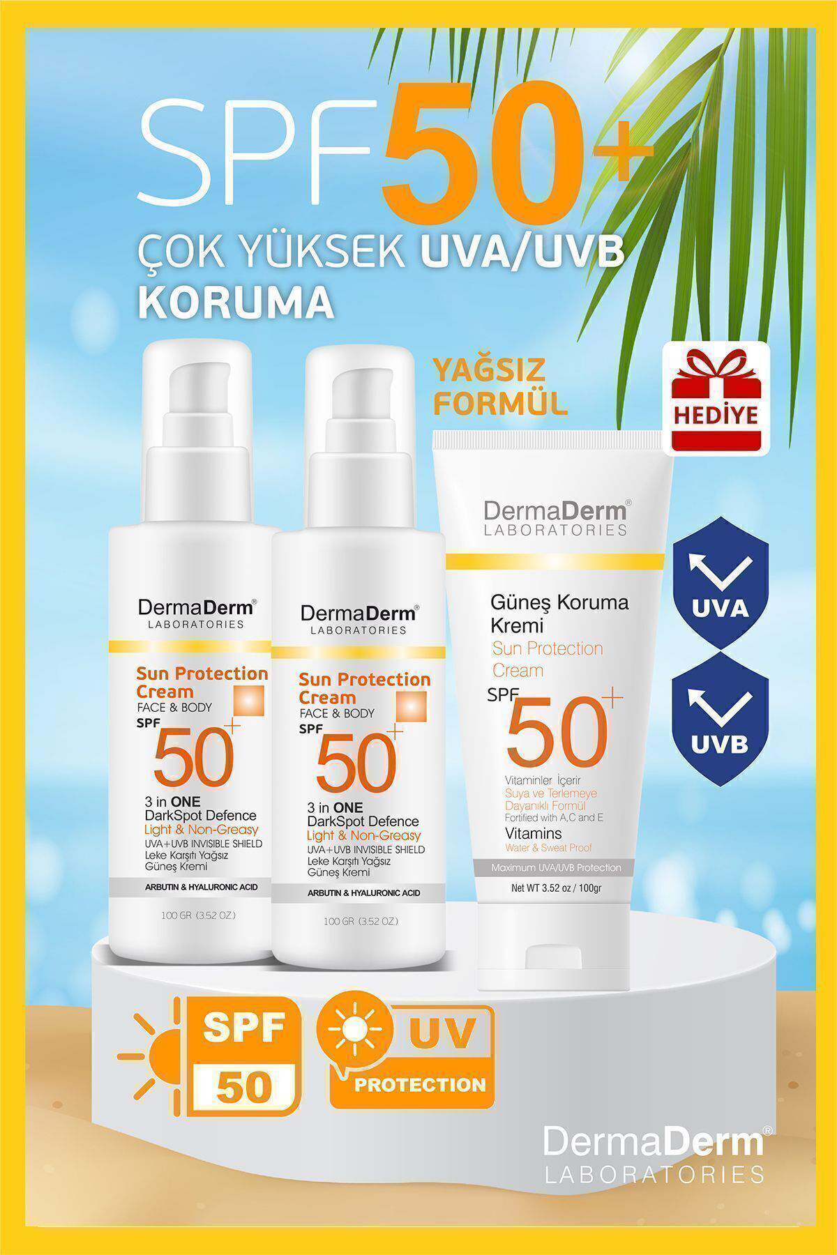 Dermaderm Laboratories Dermaderm Spf 50+ Güneş Kremi 100Ml 2 Adet Ve Dermaderm Güneş Kor
