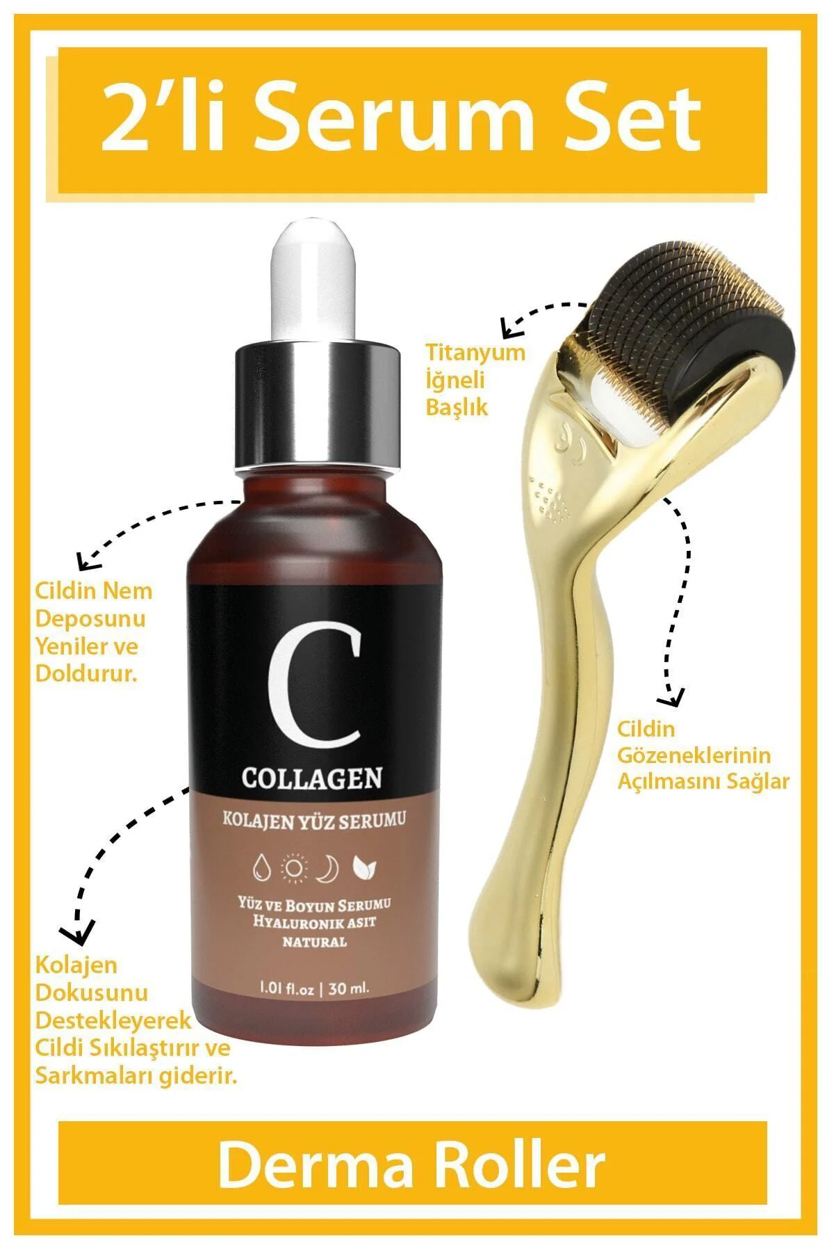 Dermaroller (goldenroller) & Collagen Serum Yaşlanma Karşıtı Set