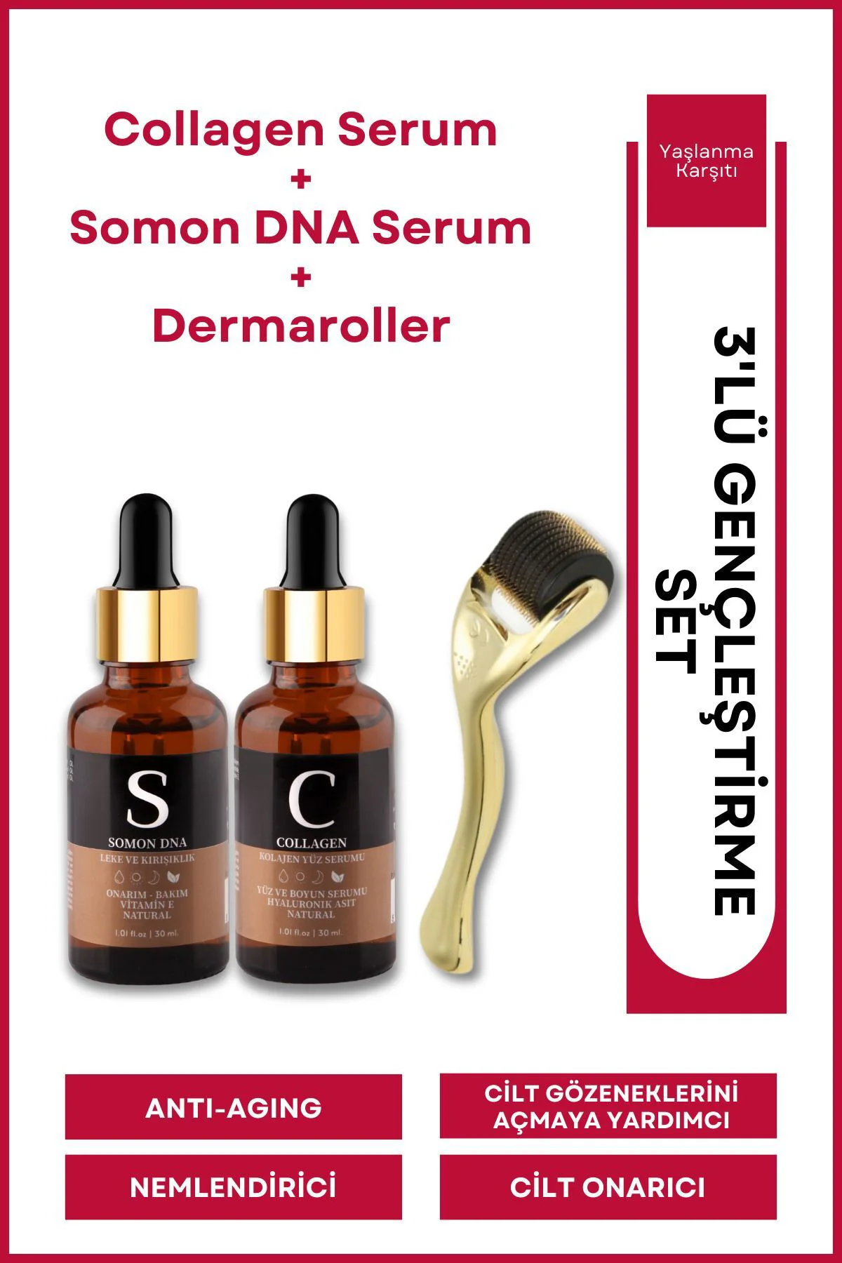 Dermaroller (goldenroller) & Somon Dna & Collagen Serum Gençleşti