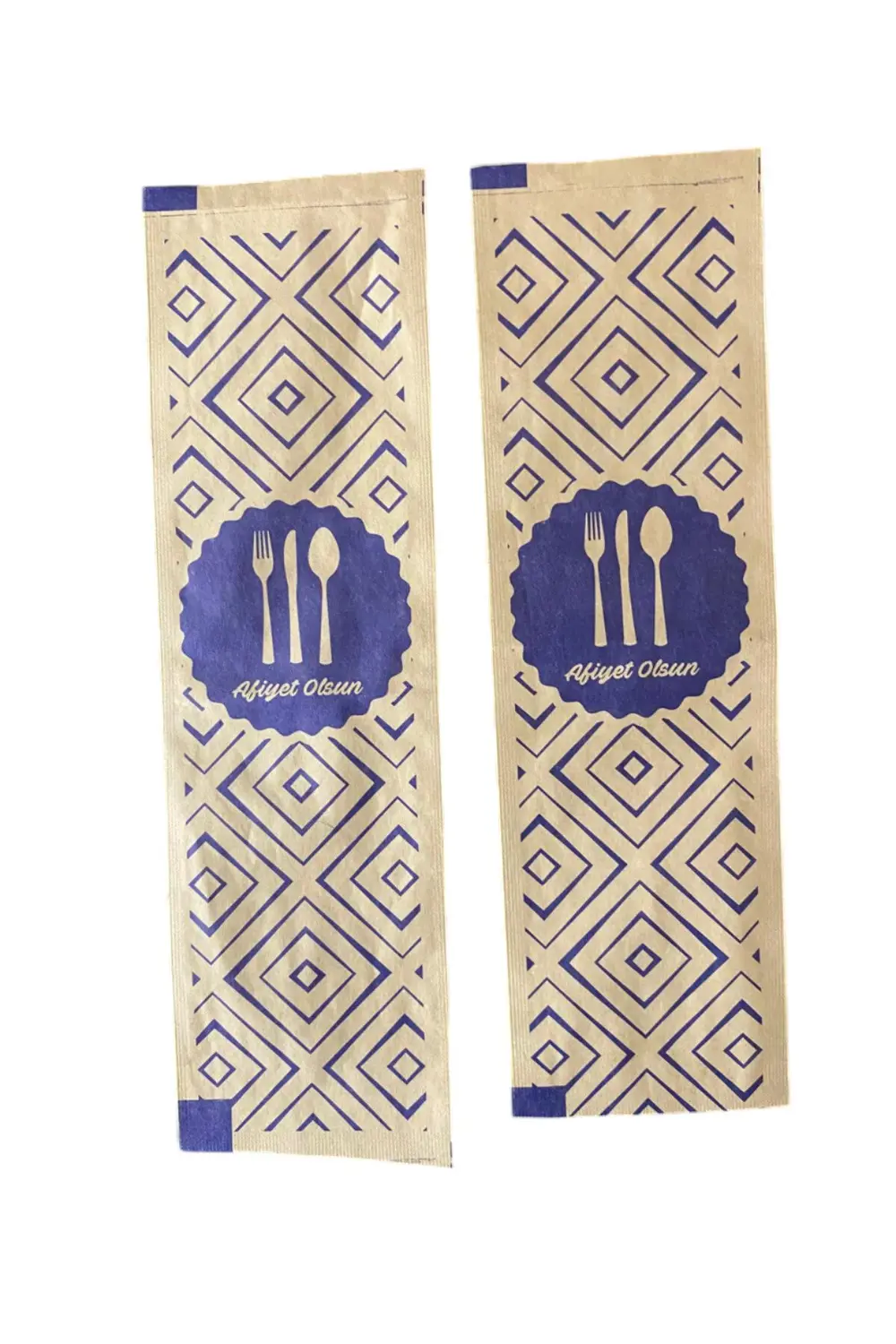 Desenli Afiyet Olsun Yazlı Çatal Bıçak Kaşık Kılıfı-Kağıdı Tek Ku