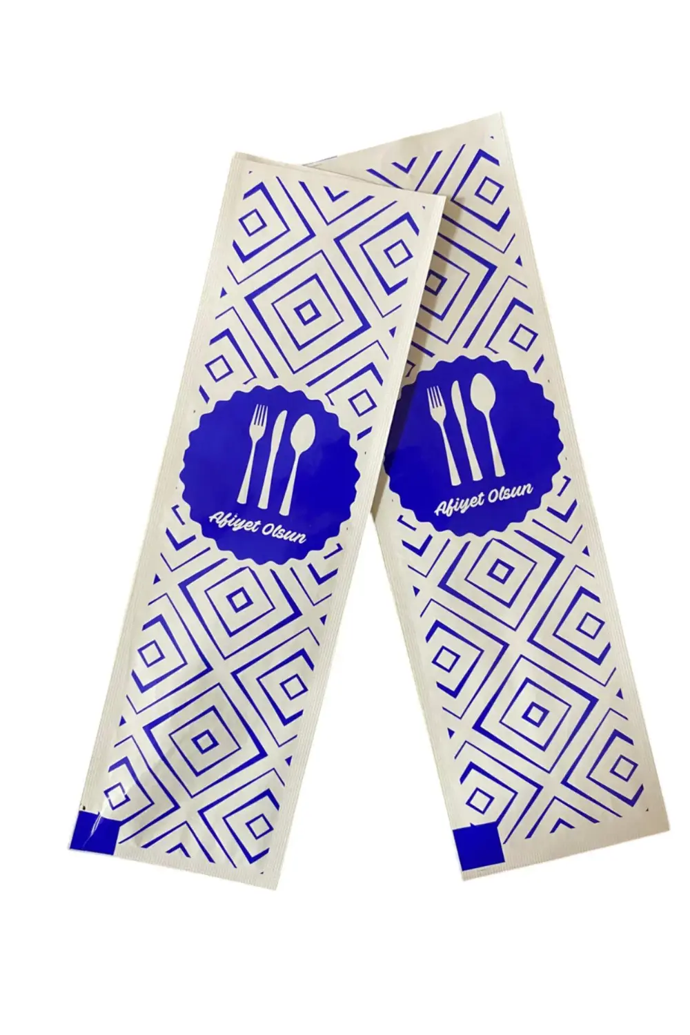 Desenli Afiyet Olsun Yazlı Çatal Bıçak Kaşık Kılıfı-Kağıdı Tek Ku