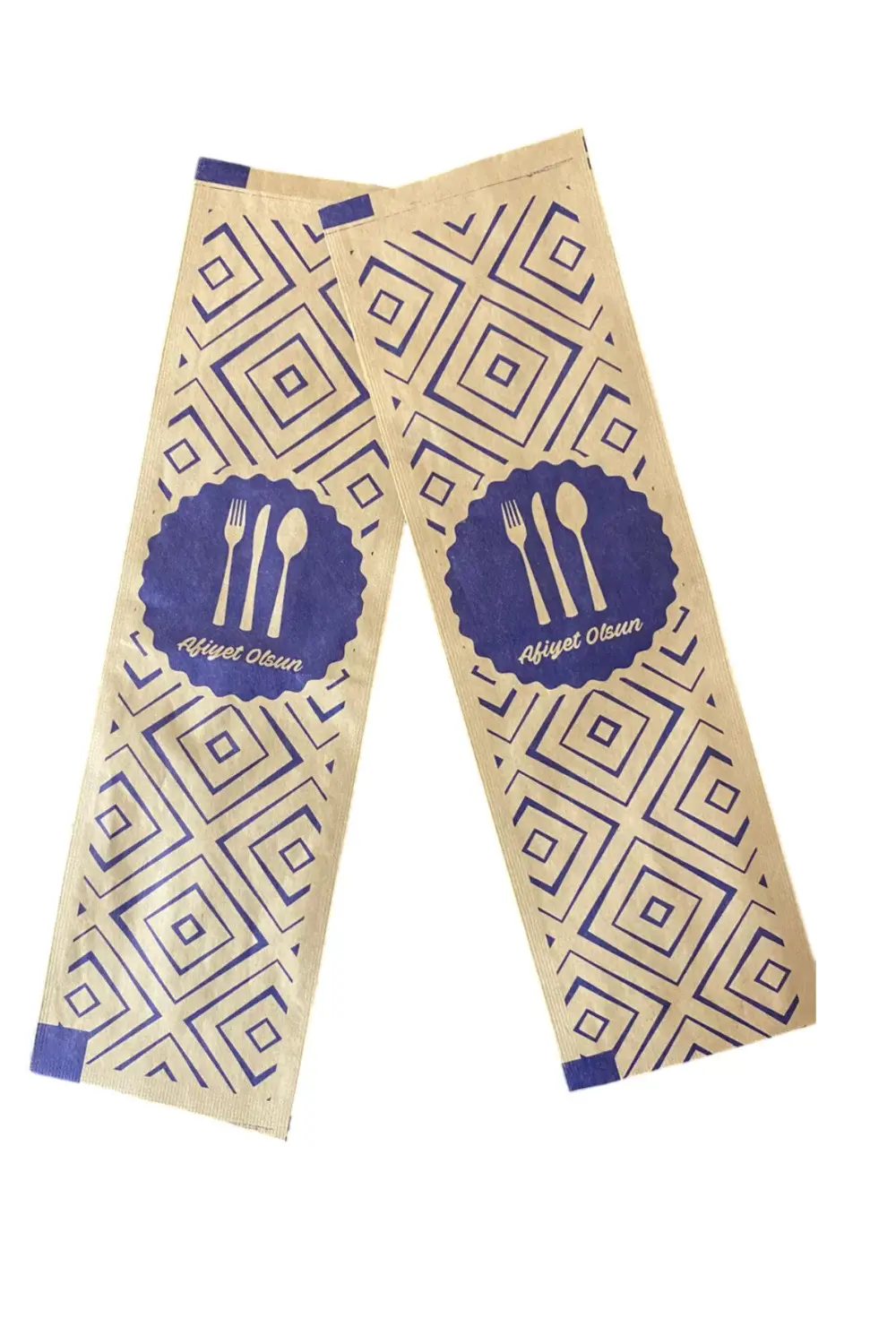 Desenli Afiyet Olsun Yazlı Çatal Bıçak Kaşık Kılıfı-Kağıdı Tek Ku