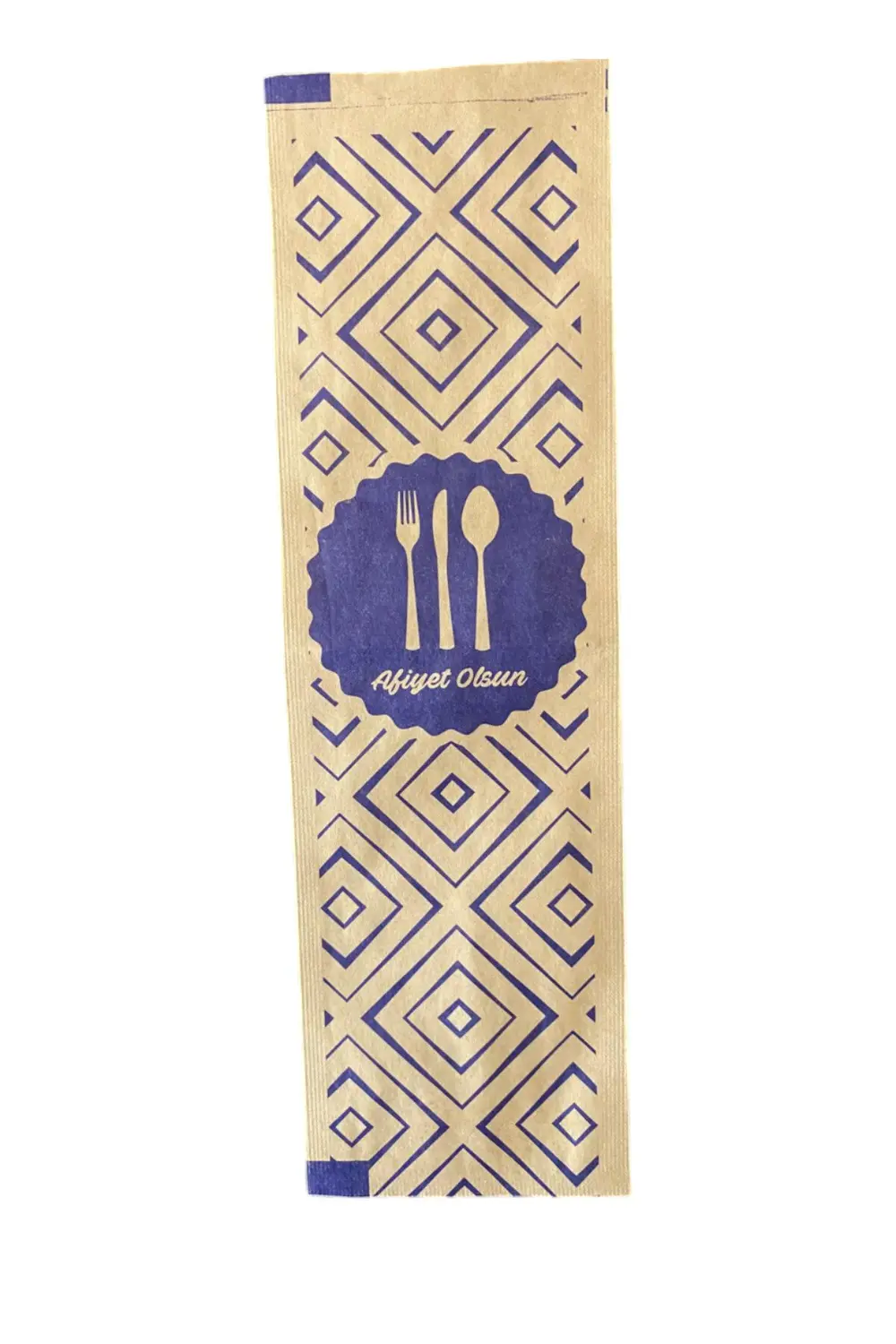 Desenli Afiyet Olsun Yazlı Çatal Bıçak Kaşık Kılıfı-Kağıdı Tek Ku