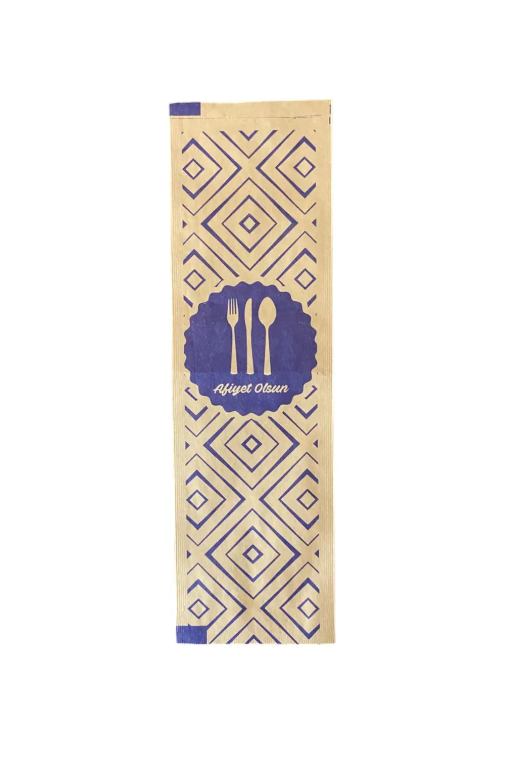Desenli Afiyet Olsun Yazlı Çatal Bıçak Kaşık Kılıfı-Kağıdı Tek Ku