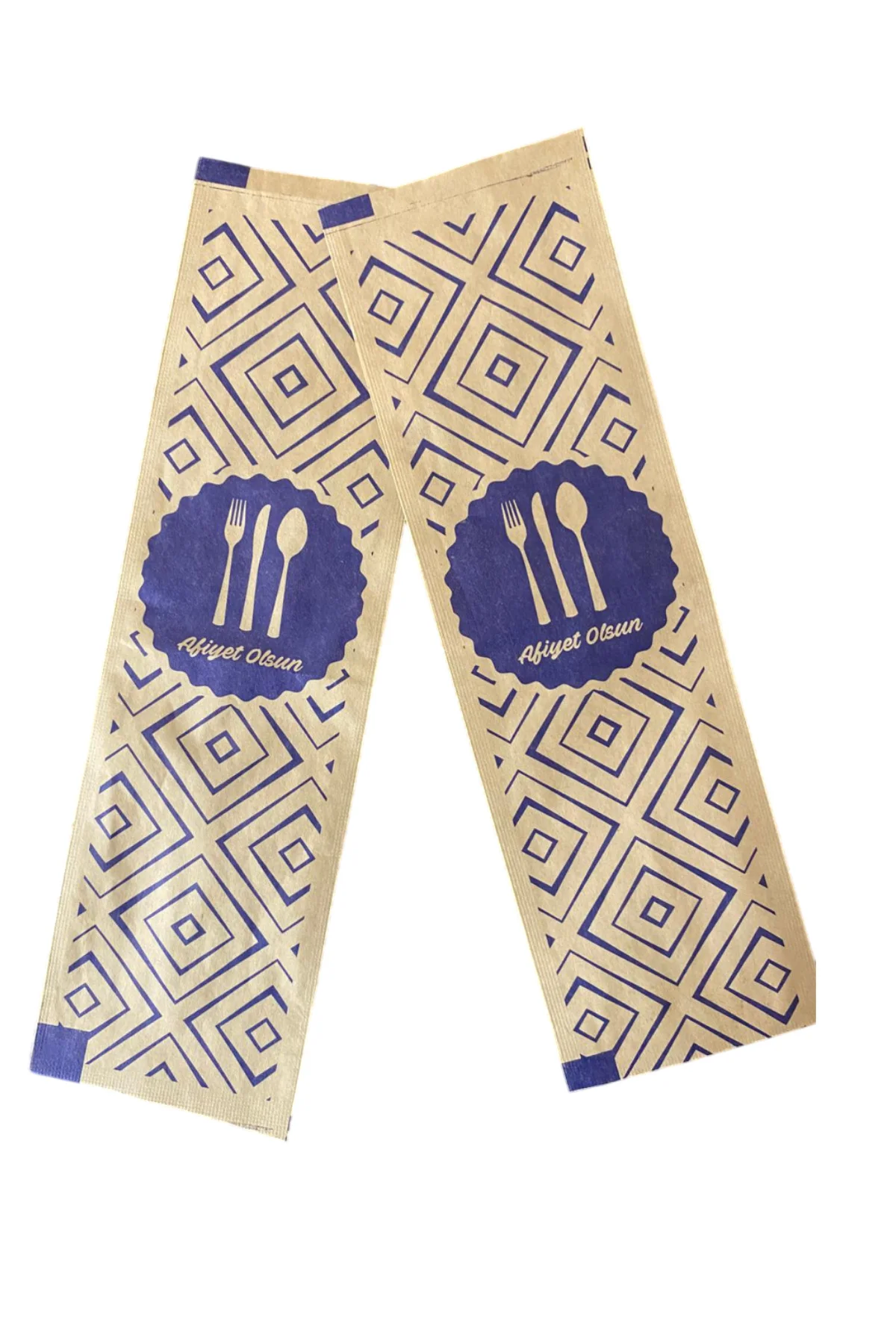 Desenli Afiyet Olsun Yazlı Çatal Bıçak Kaşık Kılıfı-Kağıdı Tek Kullanımlık 8cm X 24cm 10000 adet