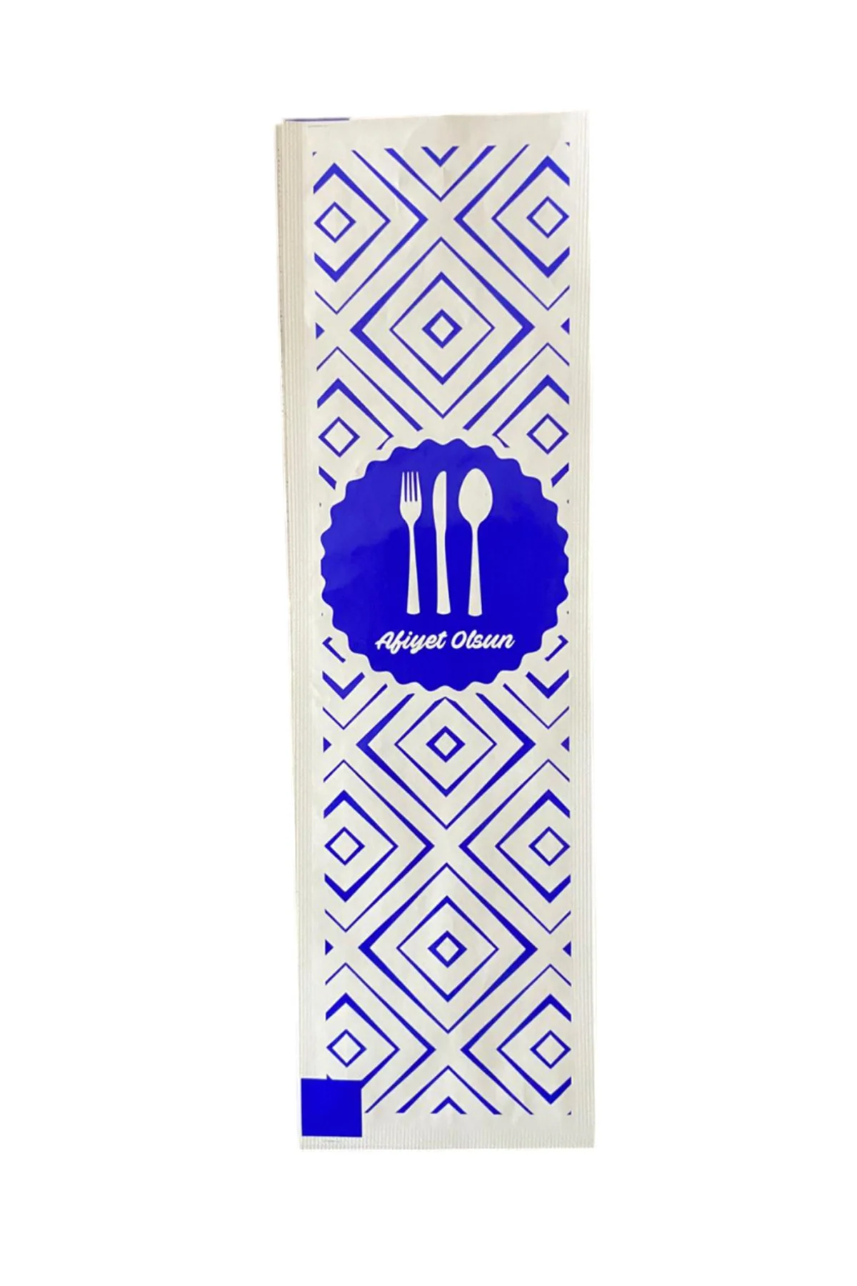 Desenli Afiyet Olsun Yazlı Çatal Bıçak Kaşık Kılıfı-Kağıdı Tek Kullanımlık 8cm X 24cm 10000 adet