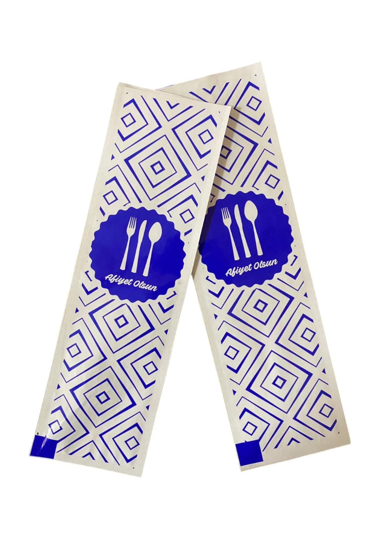 Desenli Afiyet Olsun Yazlı Çatal Bıçak Kaşık Kılıfı-Kağıdı Tek Kullanımlık 8cm X 24cm 10000 adet