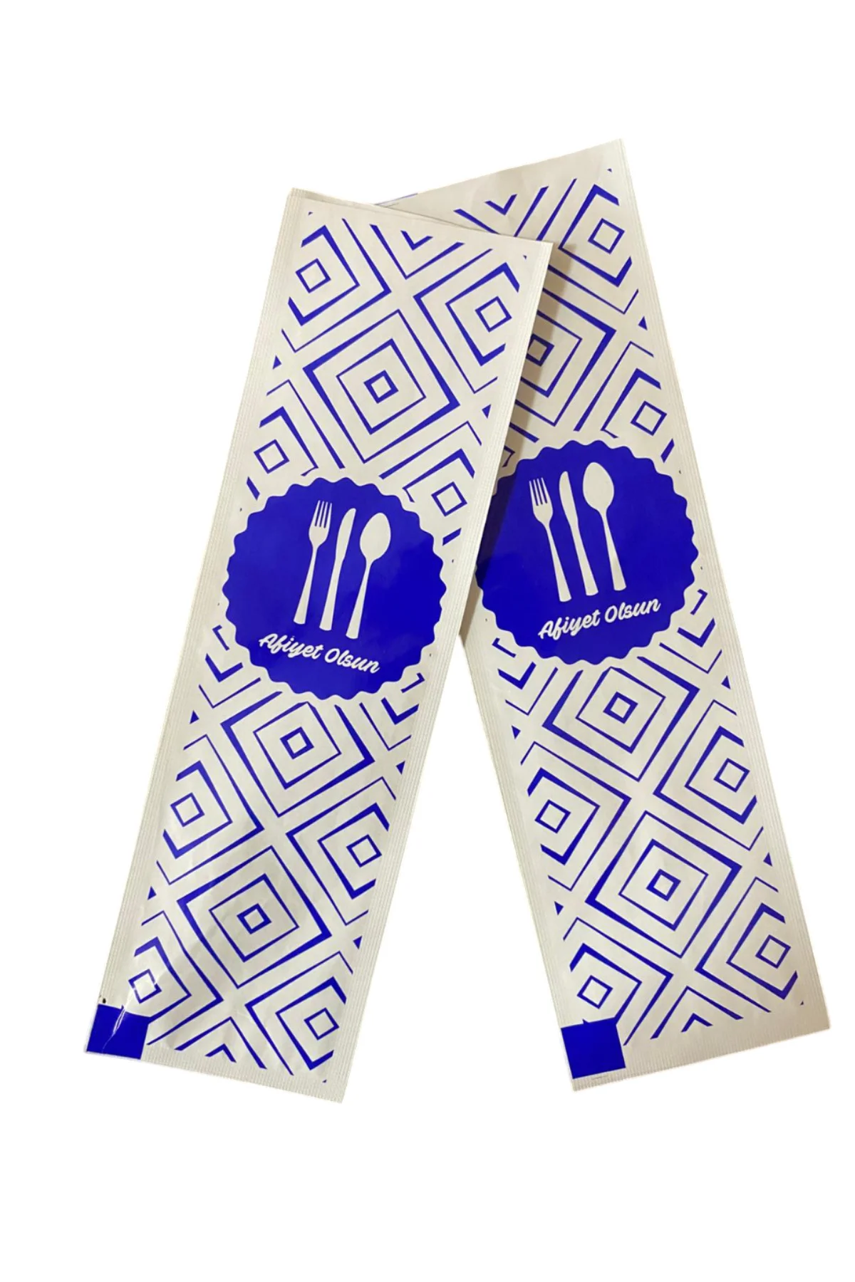 Desenli Afiyet Olsun Yazlı Çatal Bıçak Kaşık Kılıfı-Kağıdı Tek Kullanımlık 8cm X 24cm 5000 adet