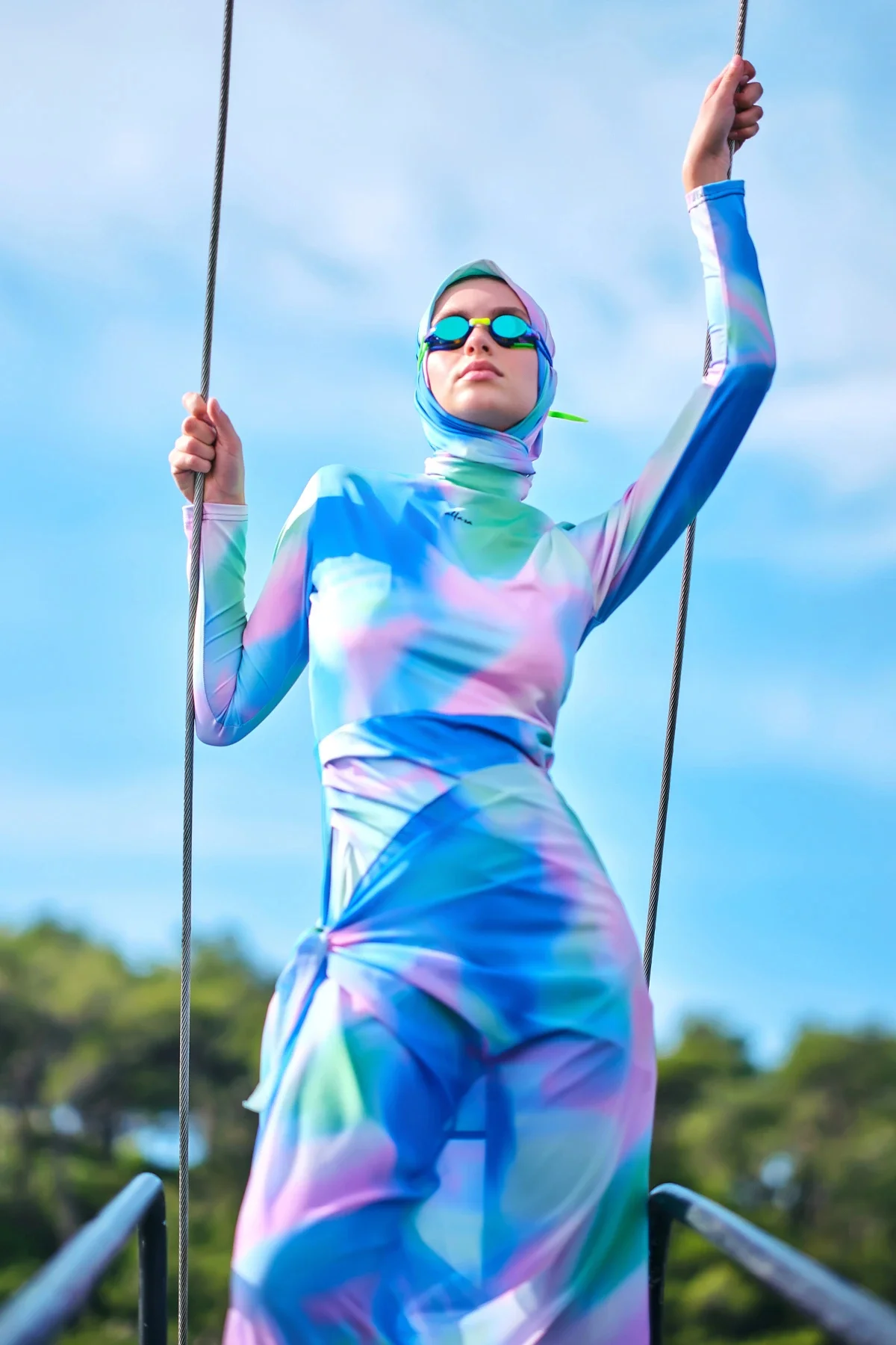 Desenli Anvelop Etek Detaylı Tesettür Mayo