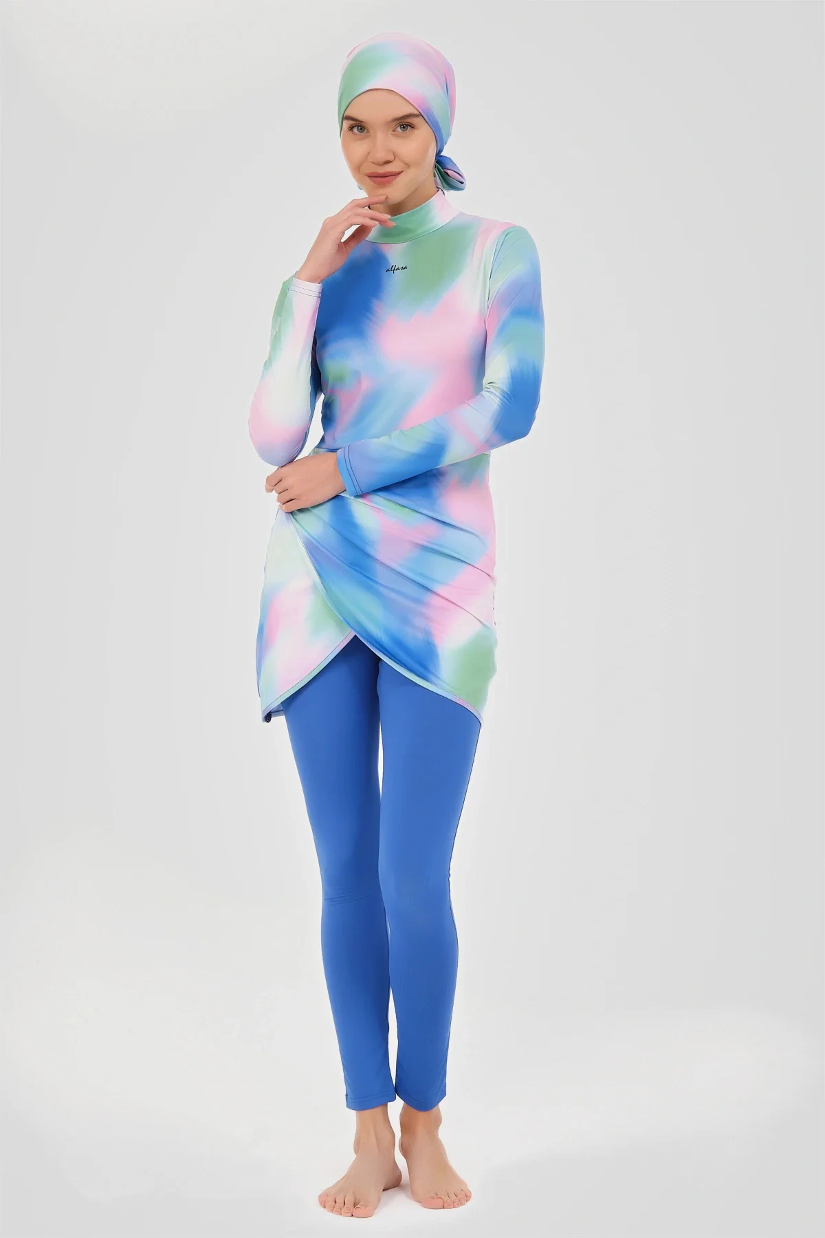 Desenli Anvelop Etek Detaylı Tesettür Mayo