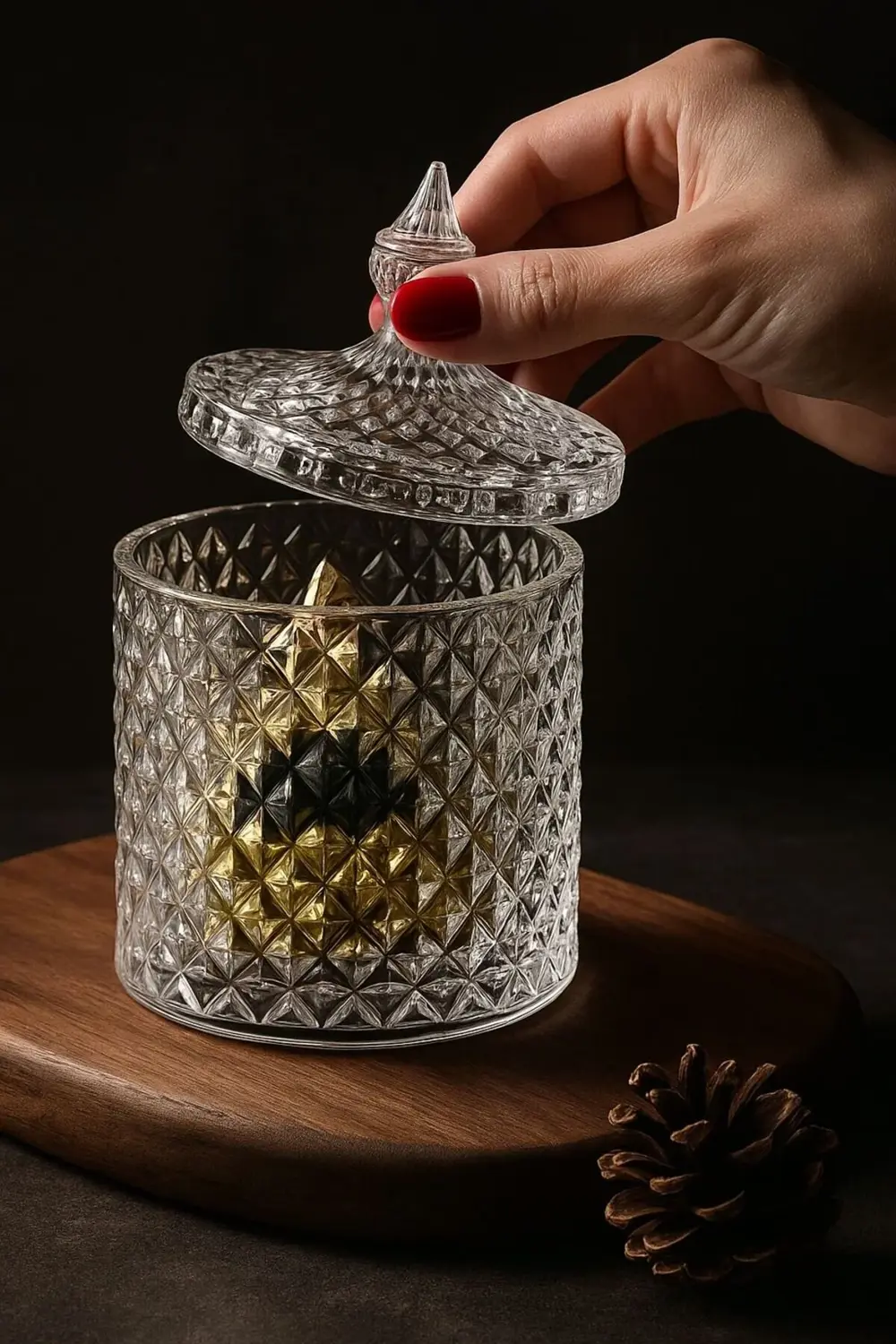 Desenli Cam Kapaklı Lüks Mumluk / Şekerlik 17x10