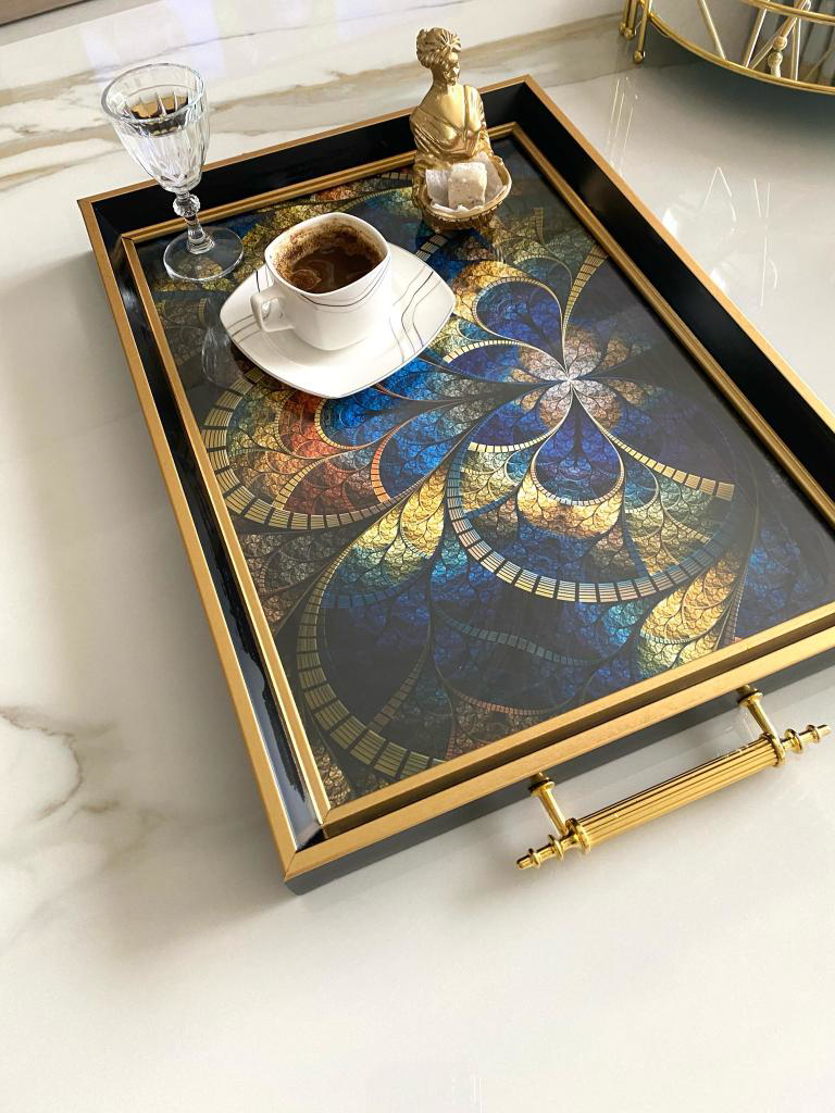 Desenli Çay Tepsisi ,lüx Çay Tepsisi,sunum Tepsisi