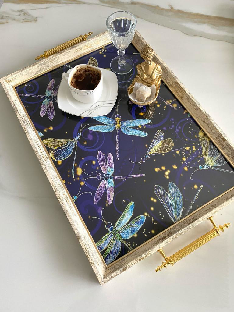 Desenli Çay Tepsisi ,lüx Çay Tepsisi,sunum Tepsisi