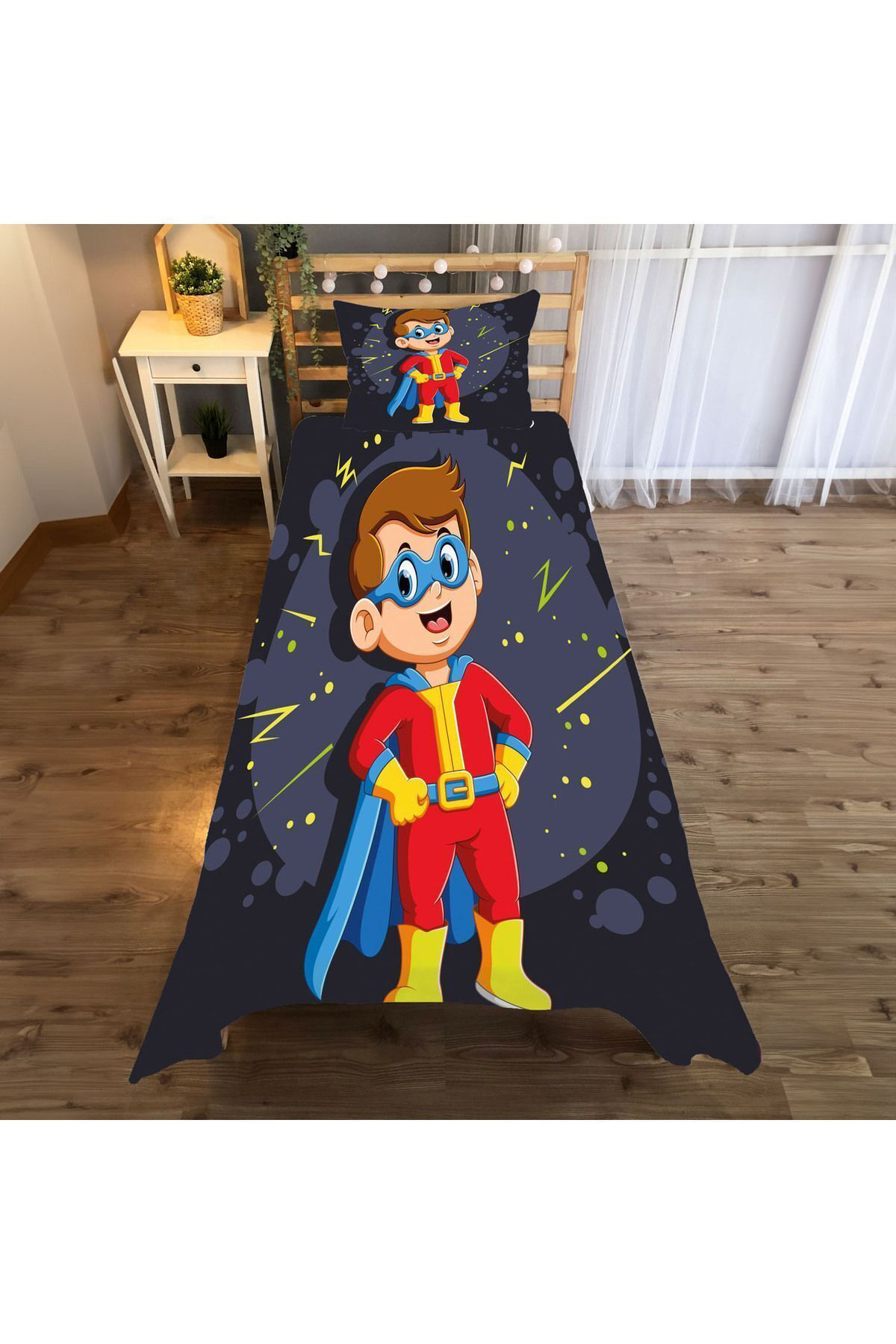 Evan Home Desenli Çocuk Odasi Takim Perde (İki Kanat),Yatak Örtüsü,Yastik,Kirlent ,Hali,Tablo