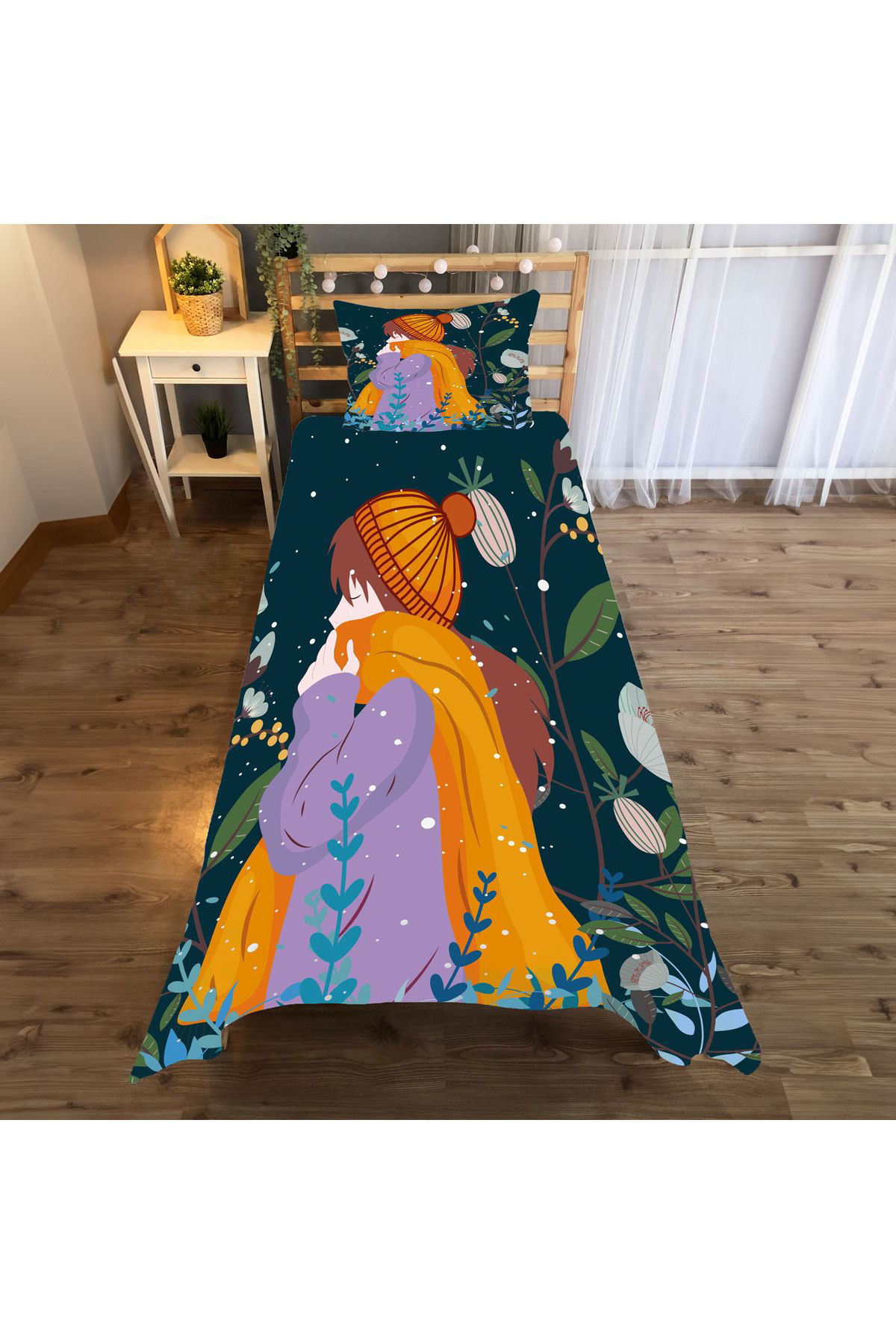 Evan Home Desenli Çocuk Odası Takım Perde (İki Kanat),Yatak Örtüsü,Yastık,Kırlent ,Halı,