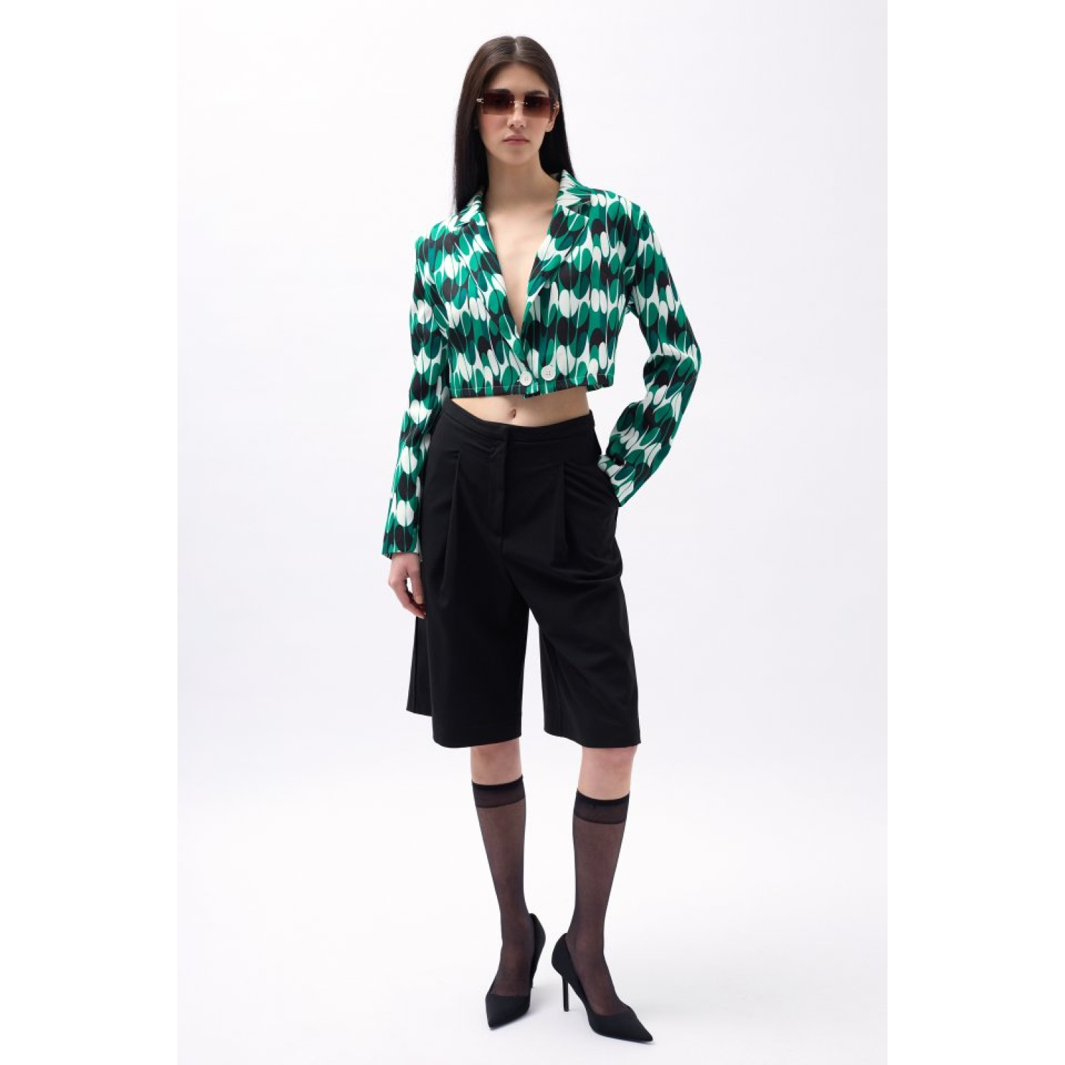 Desenli Crop Ceket Desenli Crop Ceket