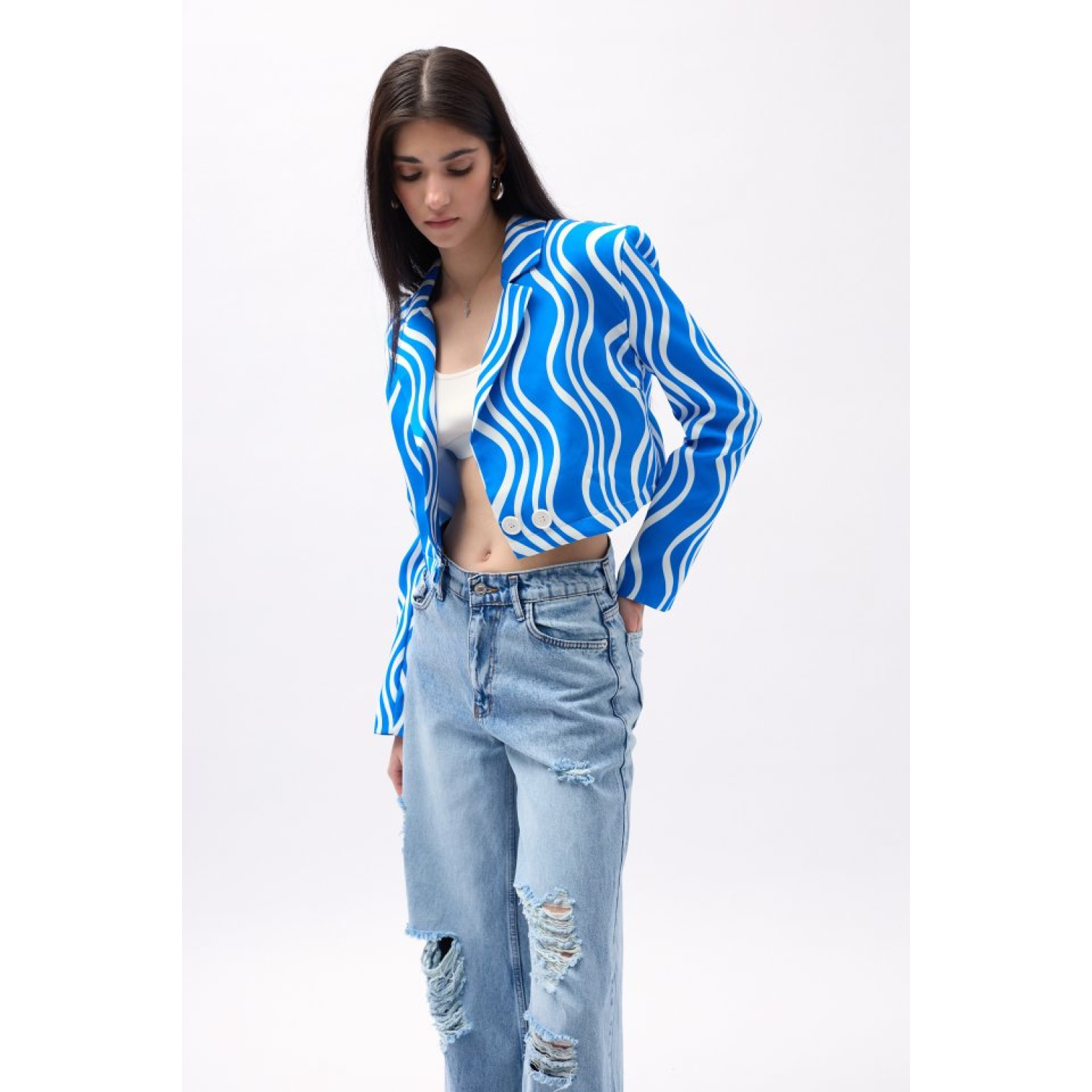 Desenli Crop Ceket