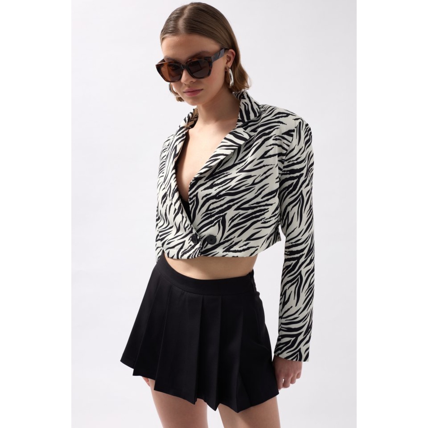 Desenli Crop Ceket