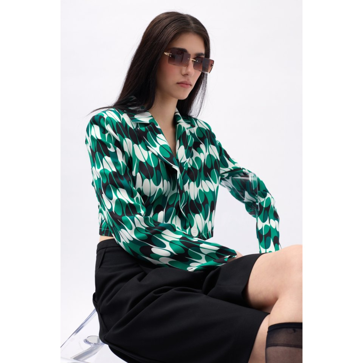 Desenli Crop Ceket Desenli Crop Ceket