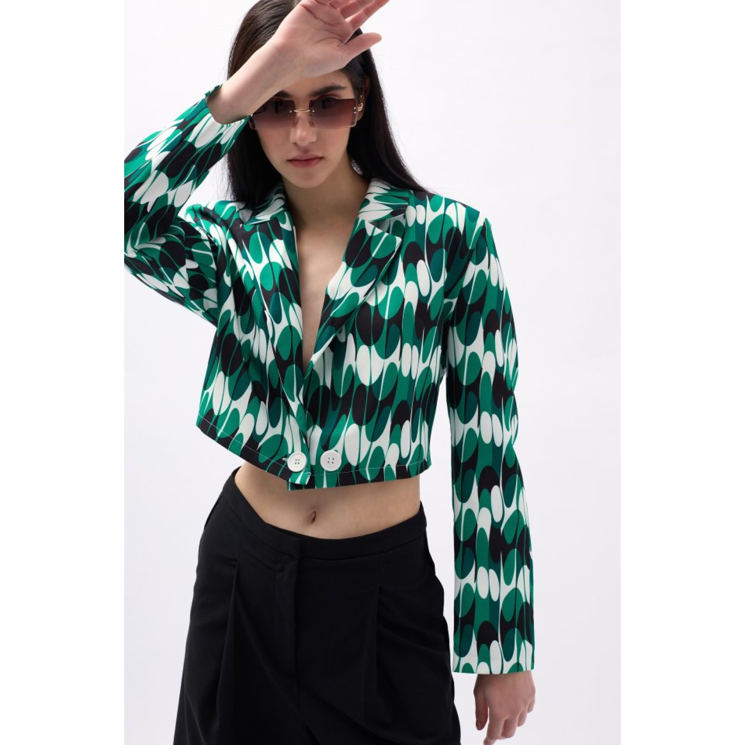 Desenli Crop Ceket Desenli Crop Ceket